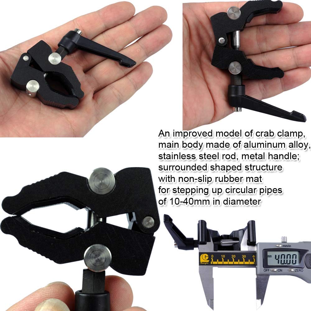 Ishoot Improved Versatile All-Metal Crab Clamp Magic Hand Pliers With 1/4" & 3/8" Screw Hole, Used For Photography Camera Tripod Studio Flash Light Stand Boom Round Tube Circular Pipe Of Dia-10-40Mm