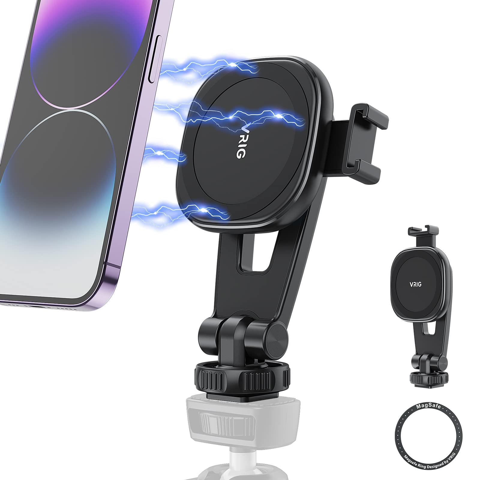Vrig Express Mg-03 Magnetic Phone Tripod Mount,Tripod Mount For Magsafe W Cold Shoe For Iphone 14.13.12 Series,Magnetic Ring Compatible With All Phones & All Cases,360° Rotation,For Tripods,Cameras