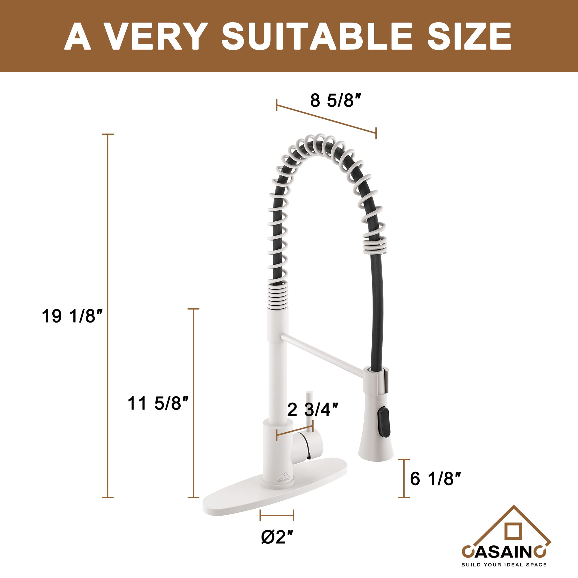 Casainc Kitchen Faucet Matte White，1.8 Gpm Spring Single Handle Kitchen Sink Faucet, Lead- Copper High Single Handle For Bar Laundry Utility Sink