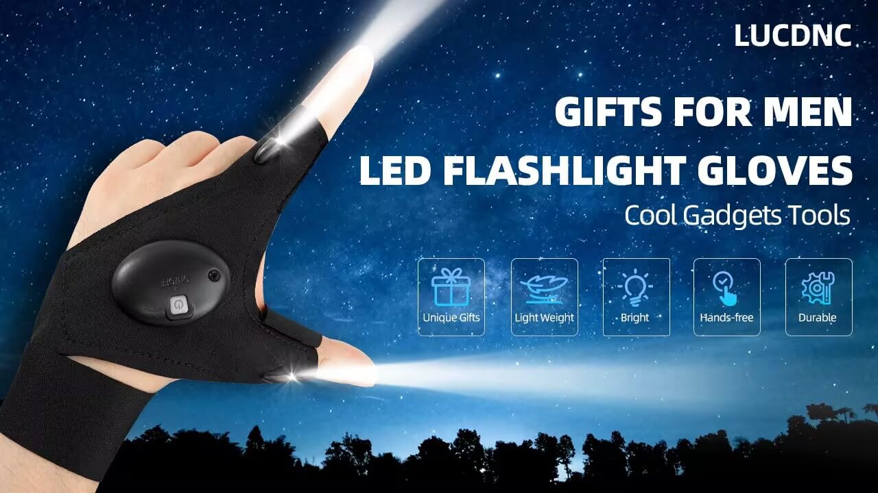 Lucdnc  For Men Stocking Stuffers For Adults Led Flashlight Gloves Cool Gadgets Tools Outdoor Hands  Flashlights For Fishing Repairing Camping Unique Men Birthday Christmas