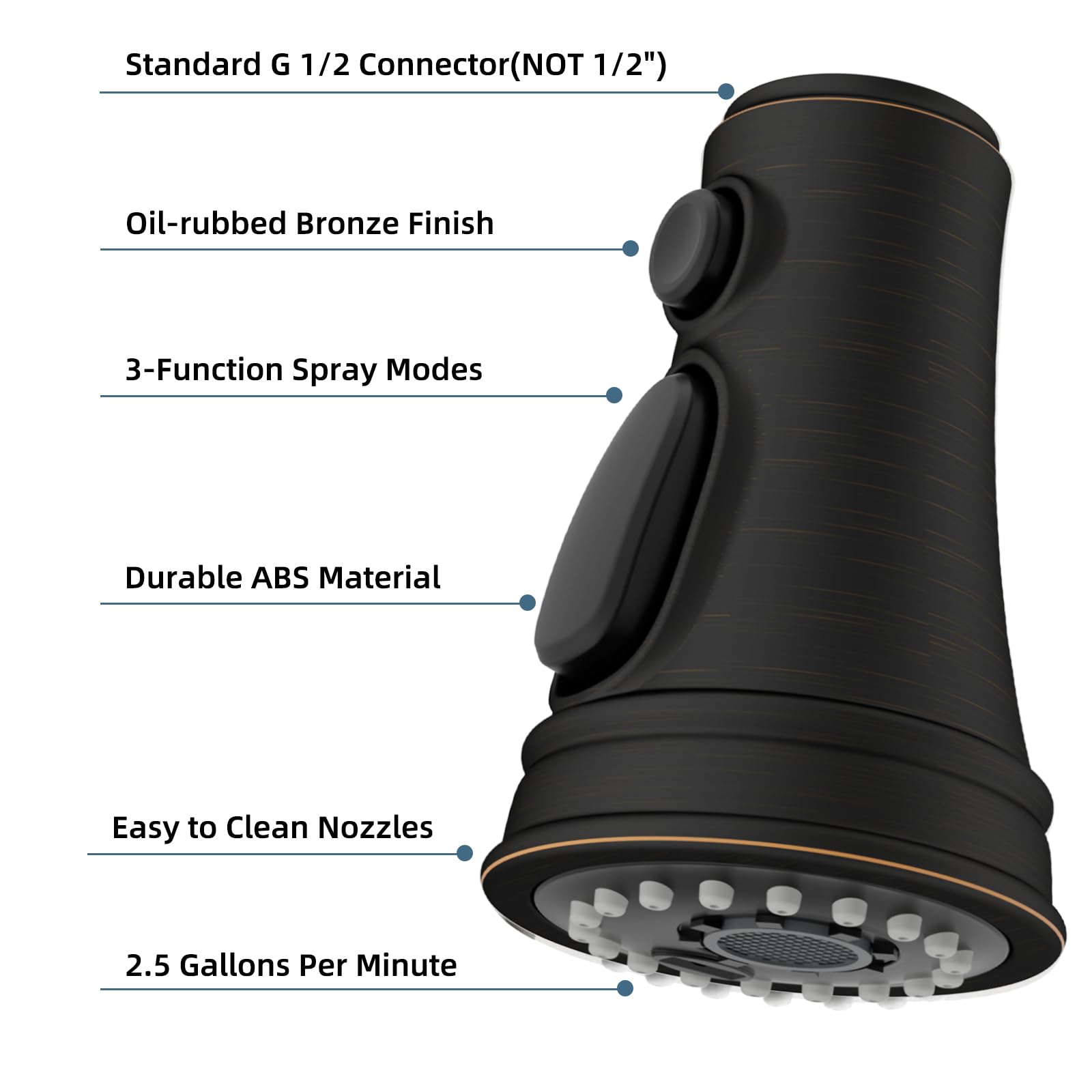 Ifealclear Universal Pull Down Kitchen Faucet Spray Head, 3 Function Kitchen Sink Sprayer Replacement Nozzle, Compatible With Moen, Delta, Kohler, American Standard, 15 Adapters, Oil Rubbed Bronze
