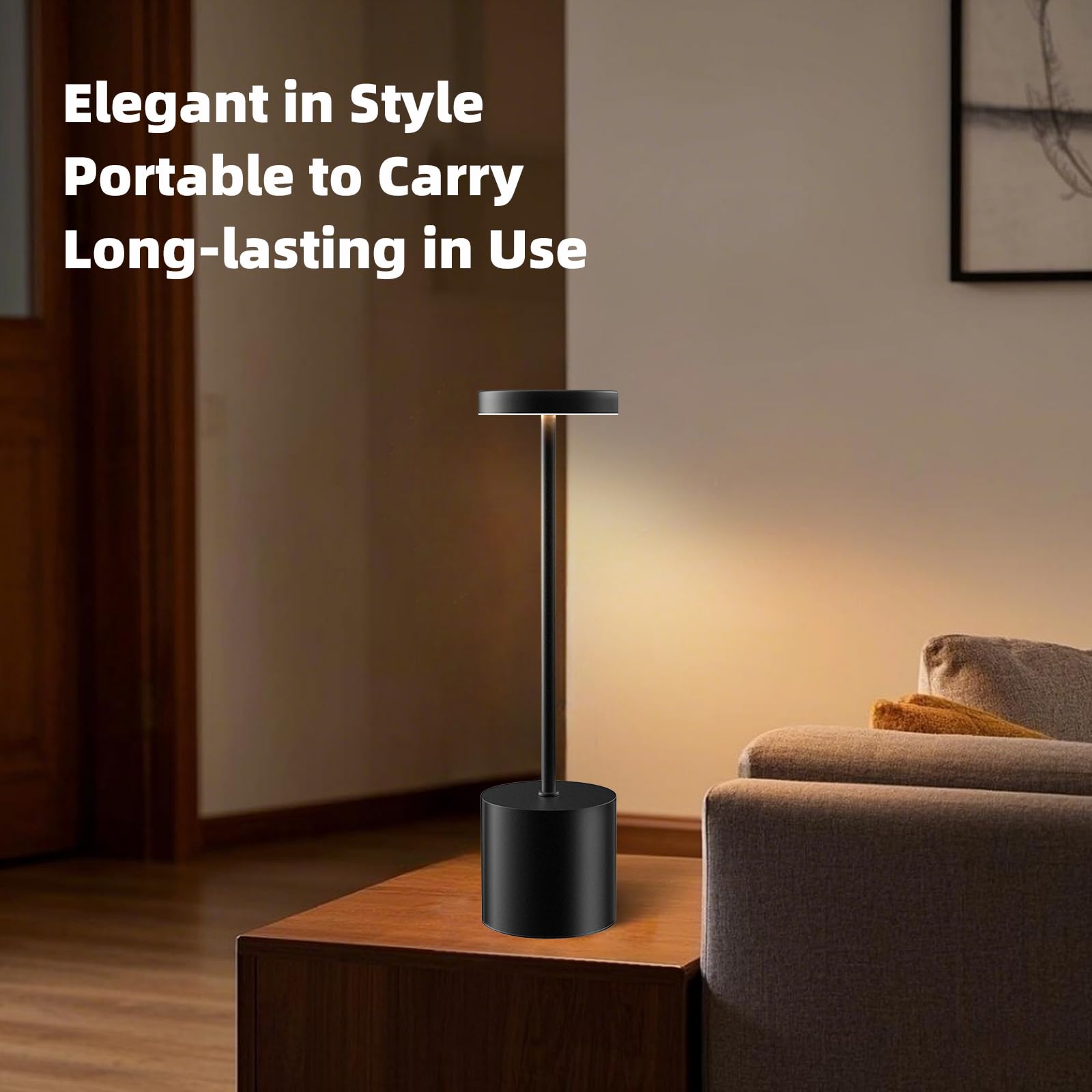 Liaycco Led Cordless Table Lamp - 5000Mah Rechargeable Dimmable Desk Light With 3 Modes, Outdoor Battery Operated Table Light (Black 1Pk)