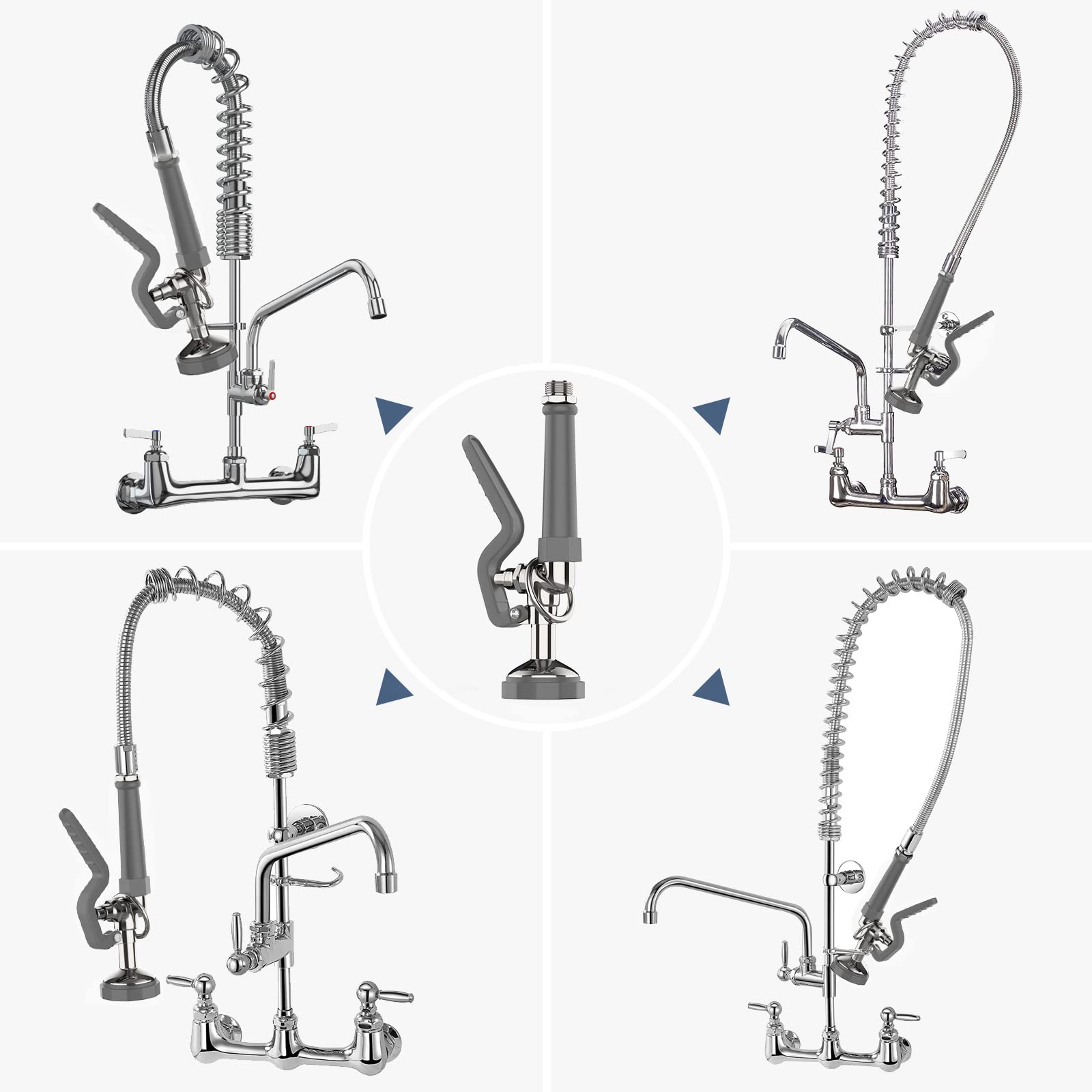 Fauaid Pre Rinse Sprayer Commercial Sink Sprayer Head,1.42Gpm Spray Valve Dish Sprayer Nozzle With Ergonomic Handle, Commercial Faucet Parts For Commercial Kitchen Sink,Chrome Finished（Gray）
