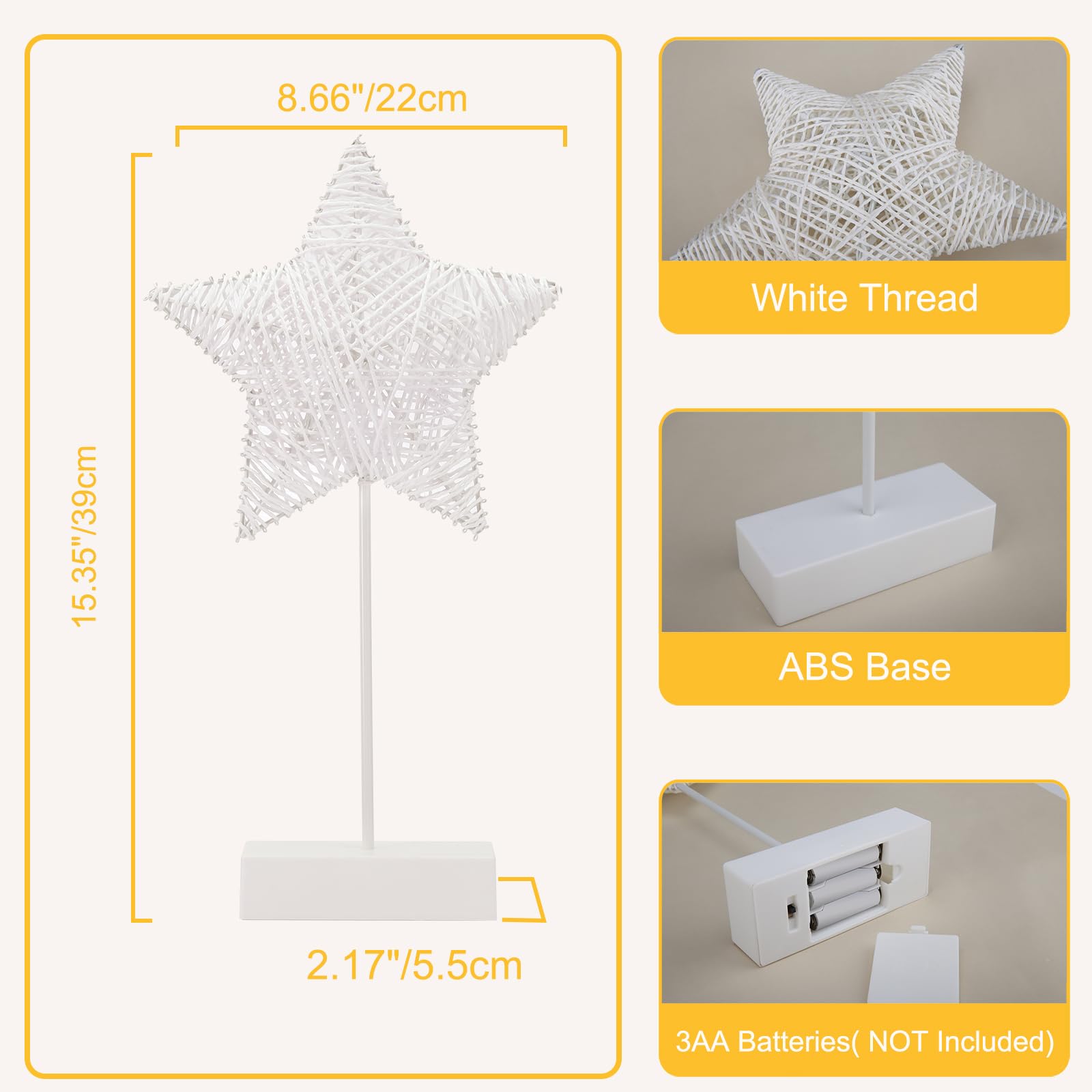 Lewondr Decorative Table Lamp, Christmas Star Night Lamp Winding Cotton Thread Warm Led Light Lamp For Bedroom, Battery Operated Lamp For Tables Cordless Xmas Home Romantic Bedside Table Lamp, White