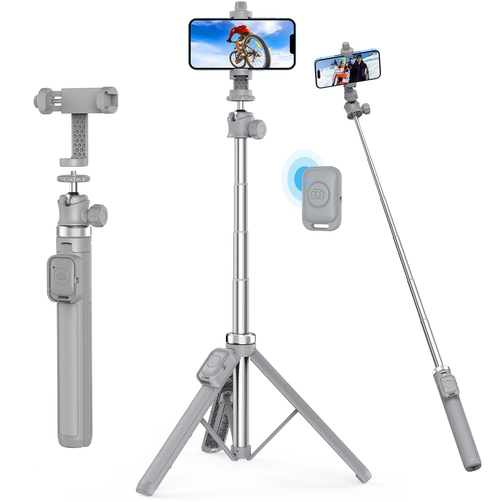 Miiasi Extendable Tripod For Iphone With Remote, 360° Ball Head Cell Phone Tripod For Video Recording, Iphone 14/13/12 Pro Max/Android/Gopro, 62In