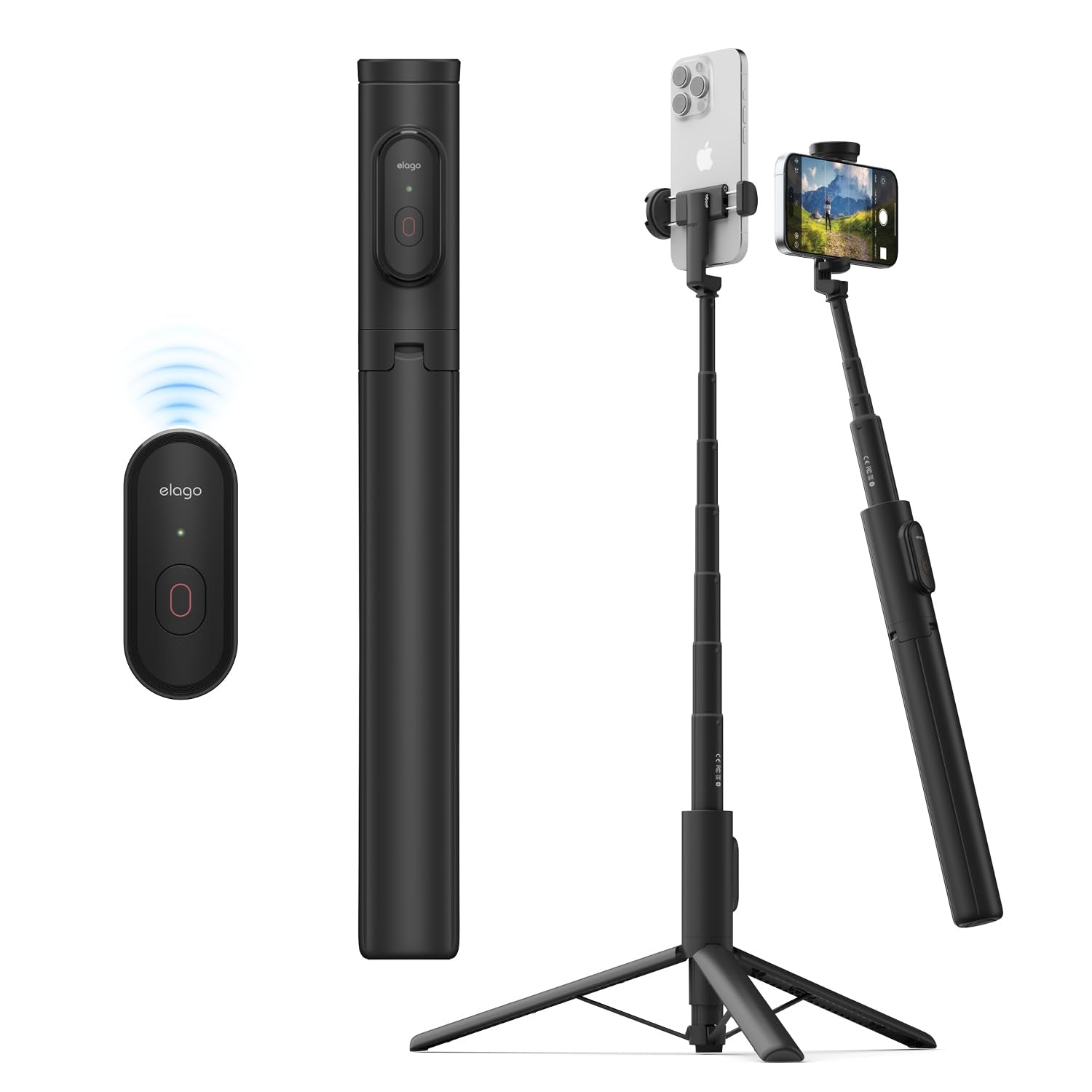 Elago 60" Phone Tripod & Selfie Stick Pro Compatible With Iphone And Galaxy, Remote Controller Included, Portable, Lightweight, Extendable [Pouch, Bluetooth Remote] [Black]