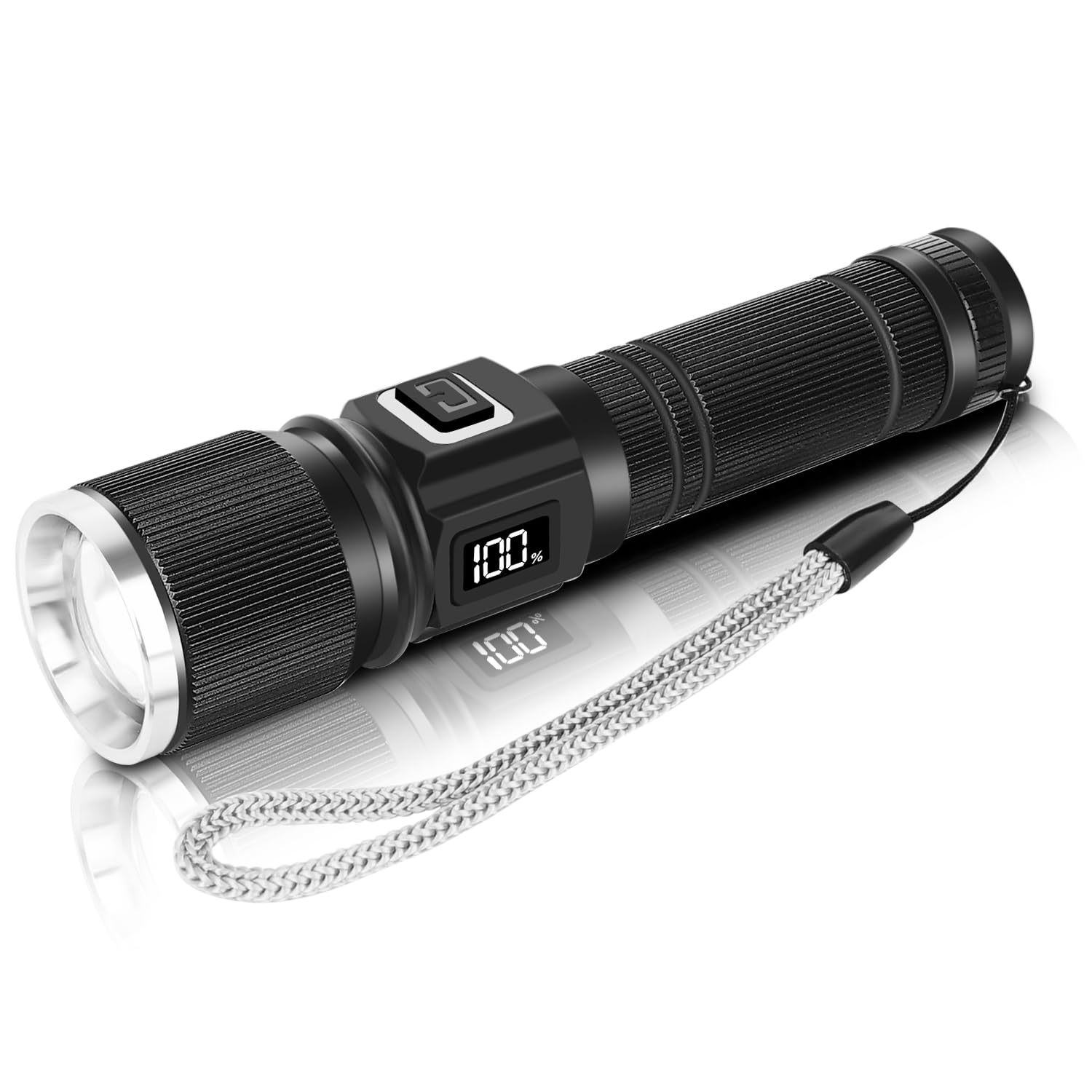 Annteneo Rechargeable Flashlight With Lcd Display, 1300Lumen Super Bright Small Pocket Flashlight, 3 Modes Led Utility Flash Light, Zoomable Waterproof For Camping And Home(1Pack, Black Cw)