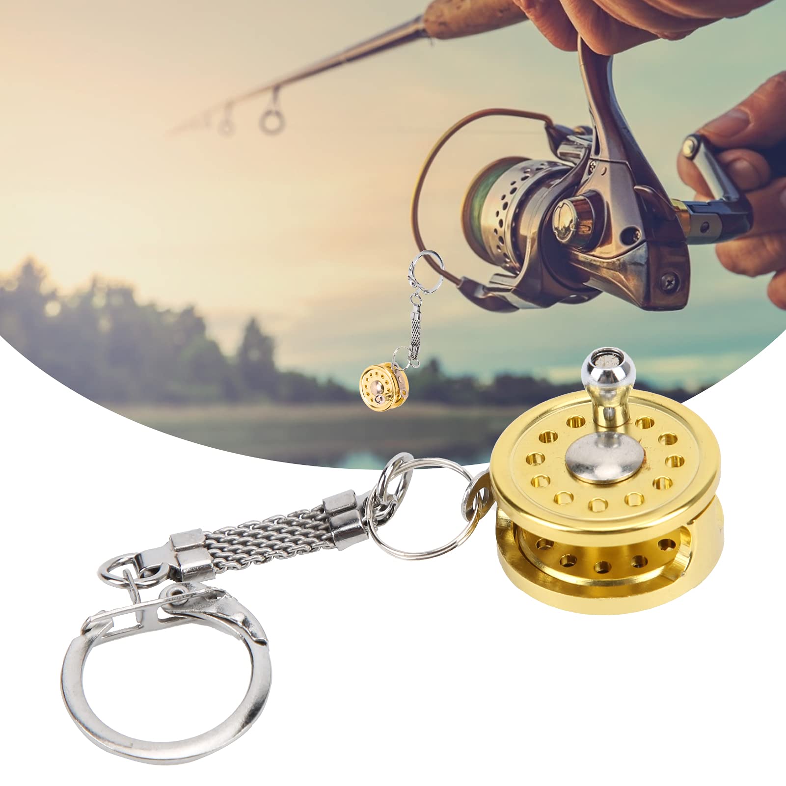Vbestlife Mini Fishing Reel Keychain, Aluminum Alloy Fly Reel Key Ring Keychain Pendant Decorative Anglers