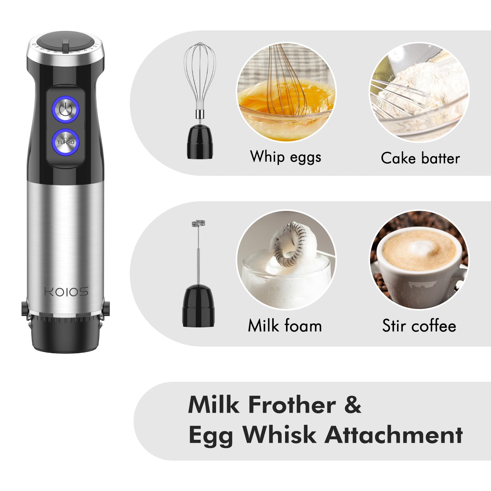 Koios 900W Smoothie Blender For Kitchen With 27Oz No-Bpa Portable Bottles And Spout Lids + Upgrated 5-In-1 Handheld Blender, Titanium Enhanced Blender Shaft,