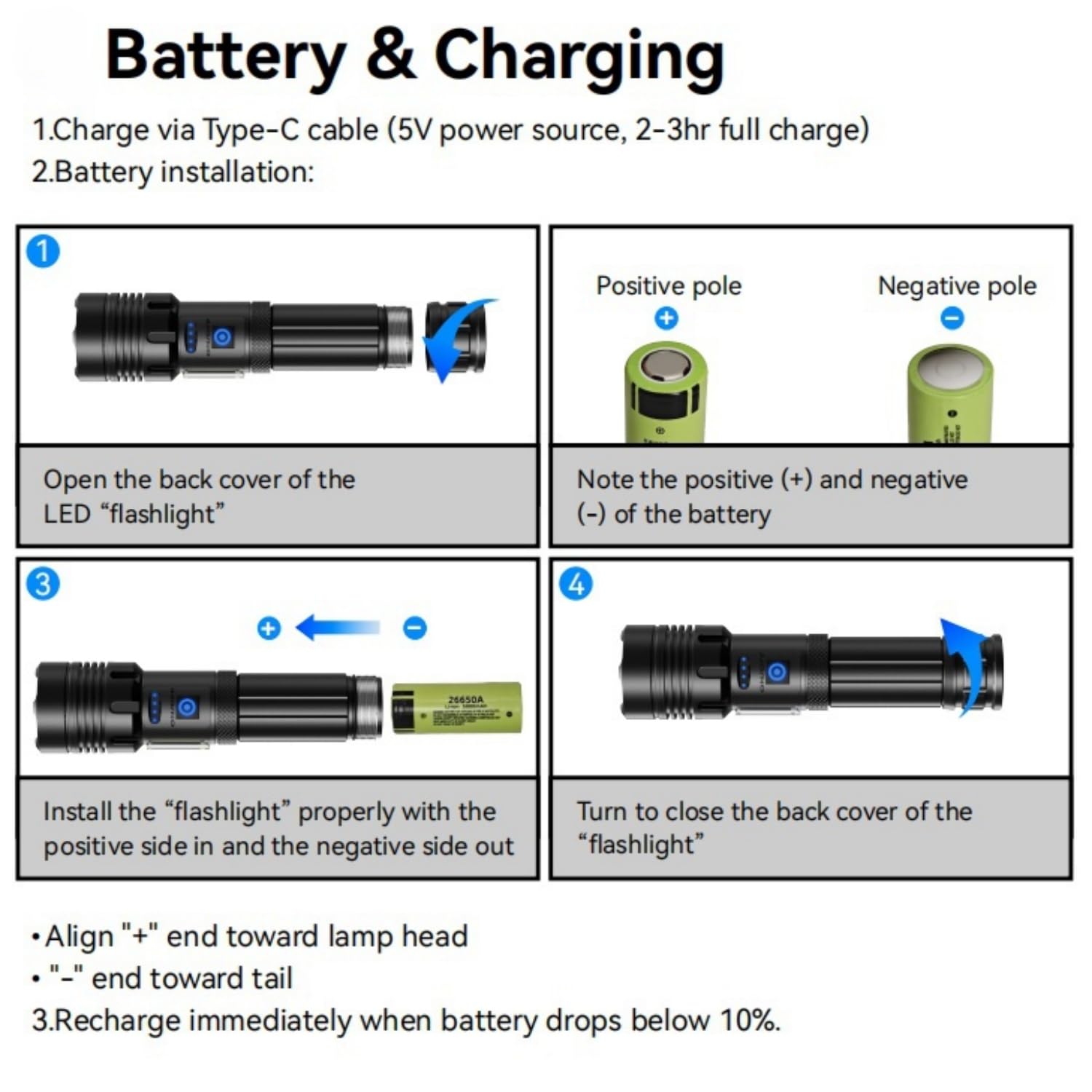Wohingo Led Rechargeable Torch, 990000 Lumens Flashlight With Cob Side Light,7 Lighting Modes,Adjustable Focus,5000Mah,Ipx7 Waterproof, For Camping,Hiking,Dog Walking,Home,Emergency