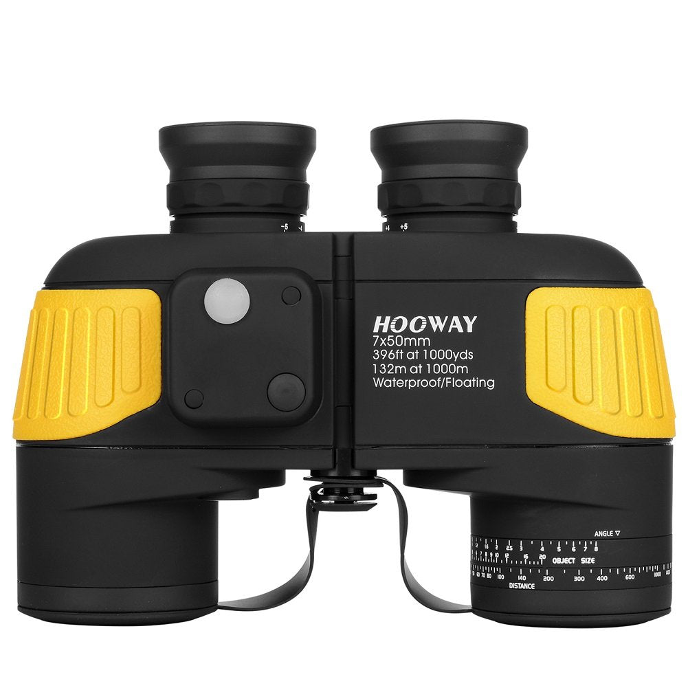 Hooway 7X50 Waterproof Fogproof Military Marine Binoculars W/Internal Rangefinder & Compass For Navigation,Boating,Fishing,And More