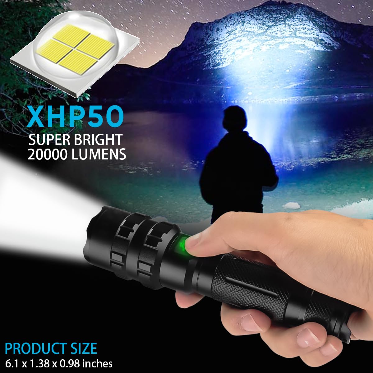 Nakcnm Rechargeable Led Flashlights High Lumens, 20000 Lumen Powerful Flash Light Super Bright Flashlight With 5 Modes Ip65 Waterproof For Home Camping Hiking(2 Pack)