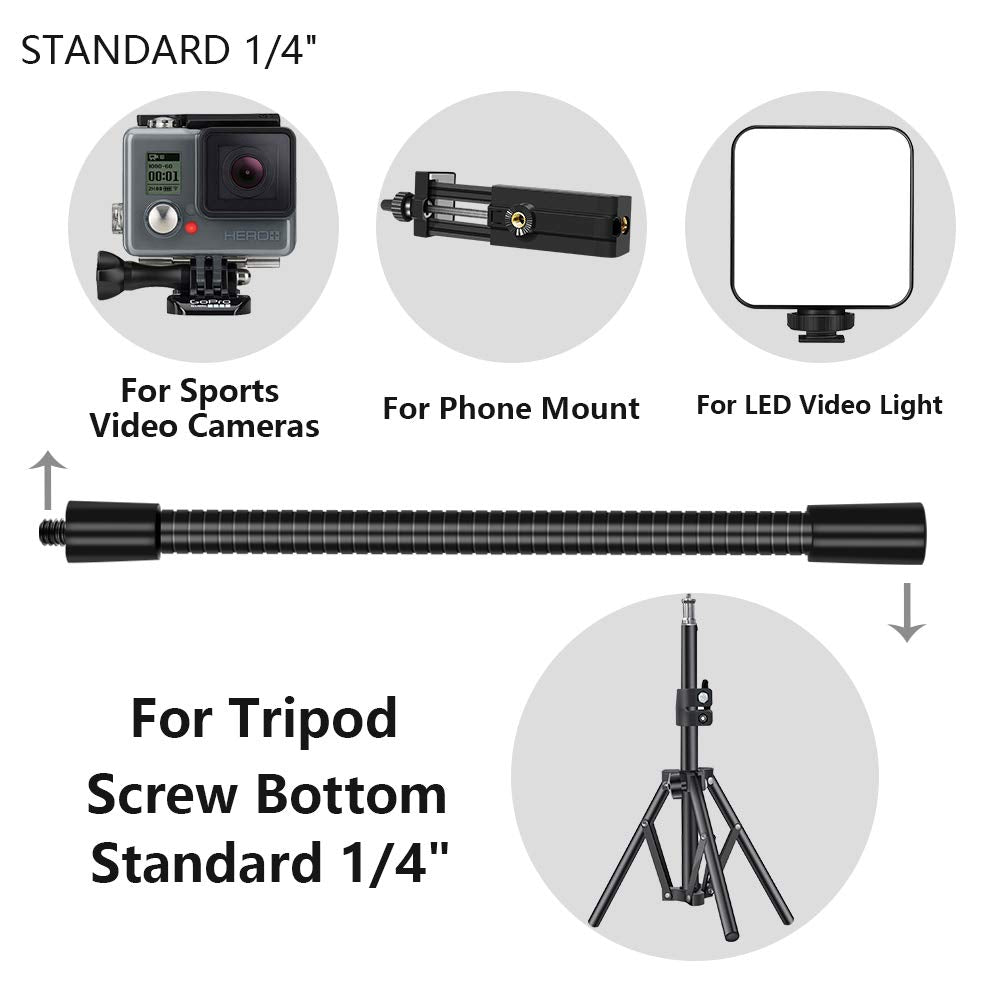 Pixel 6 Inch 1/4' Threaded Male Female Gooseneck Arm For Webcam/Microphone/Tripod And Phone Camera Light (2Pcs) Flexible Metal Arm
