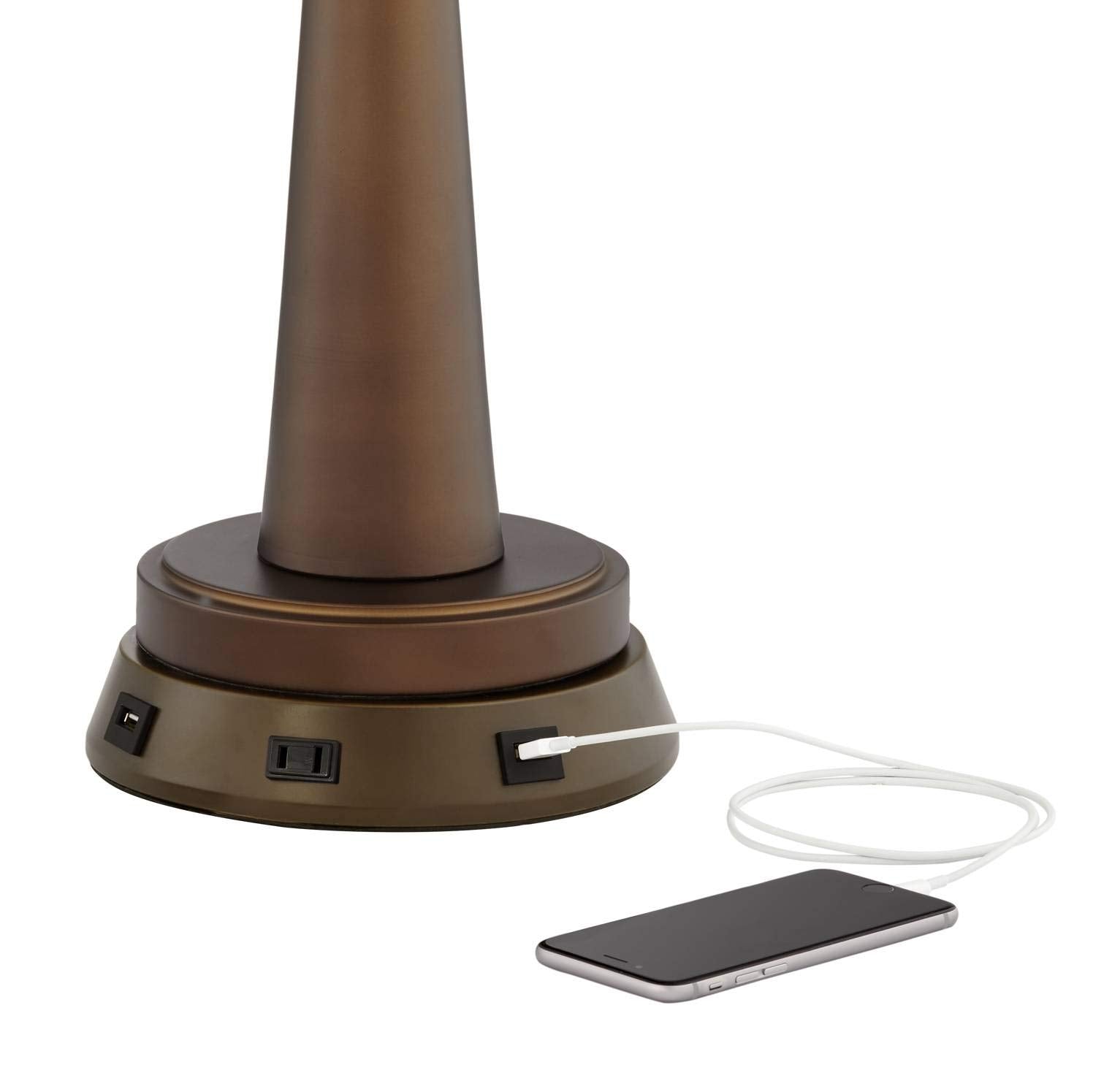 360 Lighting 1 3/4" High Universal Charging Workstation Lamp Base Usb Port Ac Power Outlet Brown Bronze Finish Metal Single Shade Living Room Bedroom Bedside Nightstand House Office Home Reading