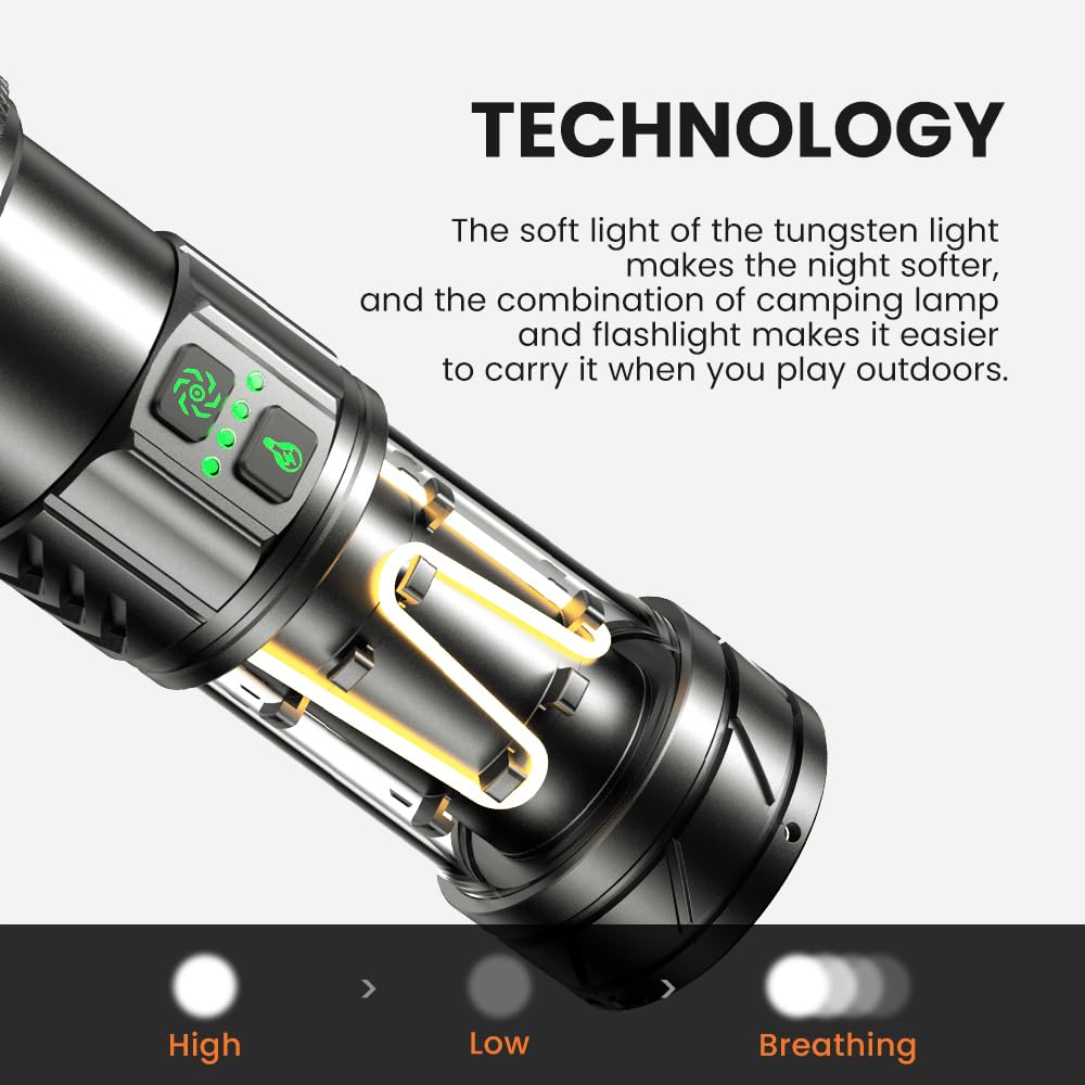 Shilipai Torches Led Super Bright 5000 High Lumen, Rechargeable Torch With Camping Light, Zoomable, 11 Light Modes, Long Battery Life, Waterproof Powerful Utility Torch For Camping, Dog Walking, Emergency