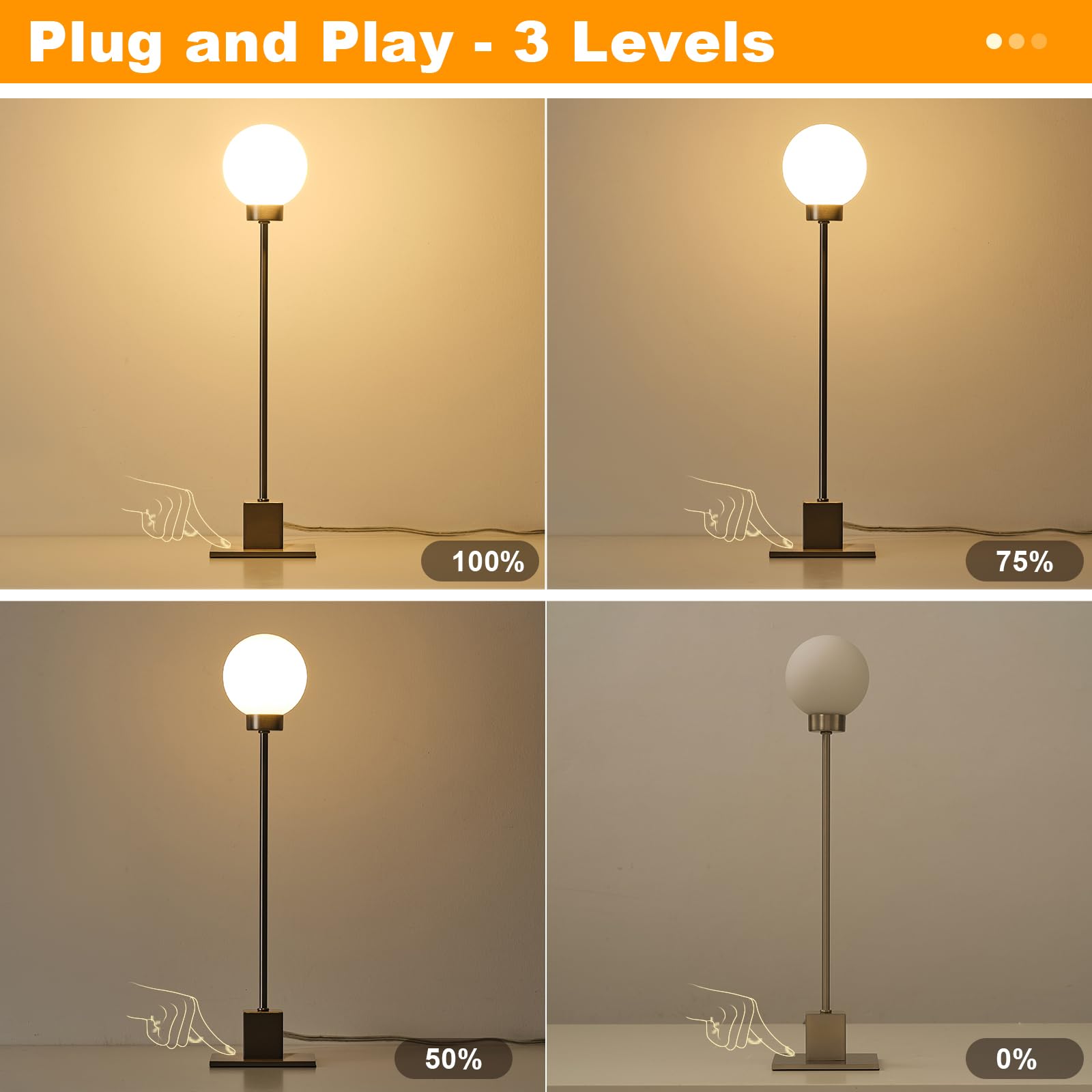 Doraloko Touch Lamps For Nightstand, Small Silver Dimmable Table Lights, 3-Way Control Bedside Desk Lighting, Satin Nickel Modern Accent Home Decor, Plug In And Play, G9 Bulb Installed(Brushed Steel, Pack 2)