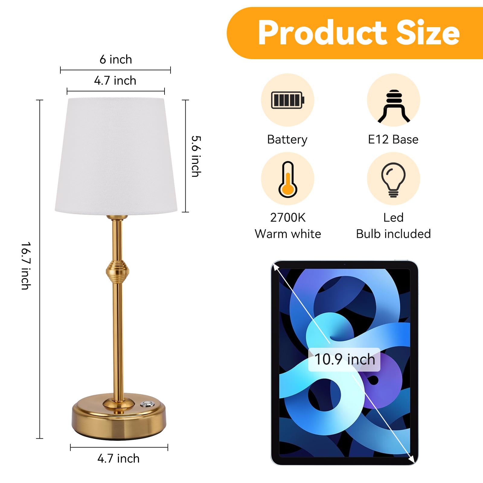 Kozeota Portables Cordless Led Table Lamp, 4000Mah Wireless Rechargeable Battery Operated Powered Light, Dimmable Table Lamp For Dining Room, Bedroom, Bedside, Bar, Night Light, Camping, Patio (Bronze)