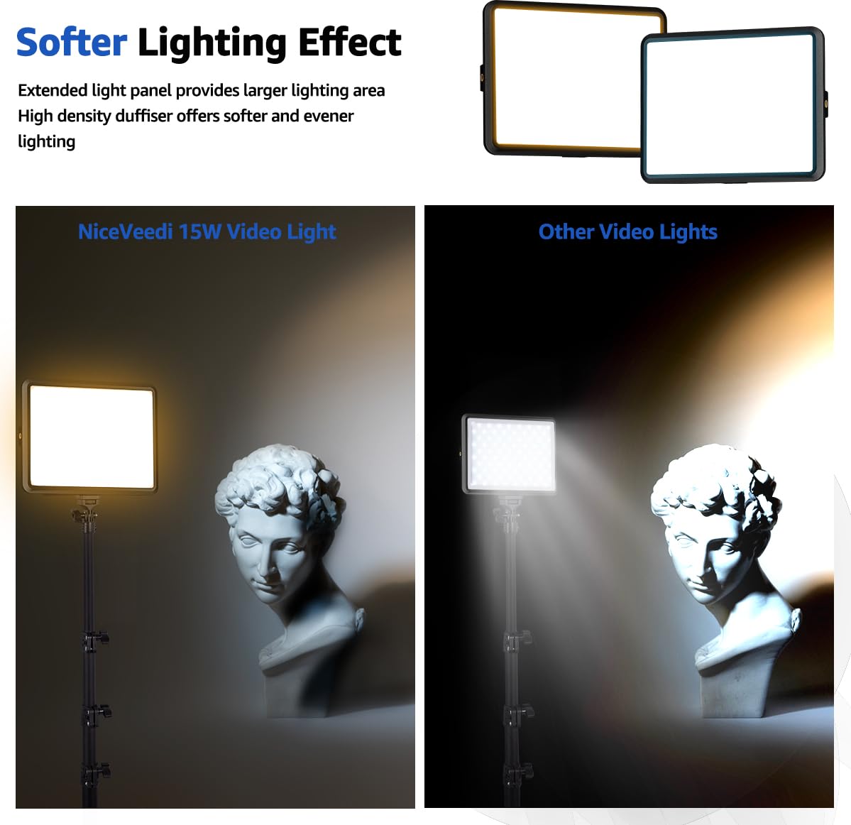 Niceveedi 2-Pack Led Video Light Kit, Studio Light, 2800-6500K Dimmable Photography Lighting Kit With Tripod Stand&Phone Holder, 73" Stream Light For Video Recording, Game Streaming, Youtube