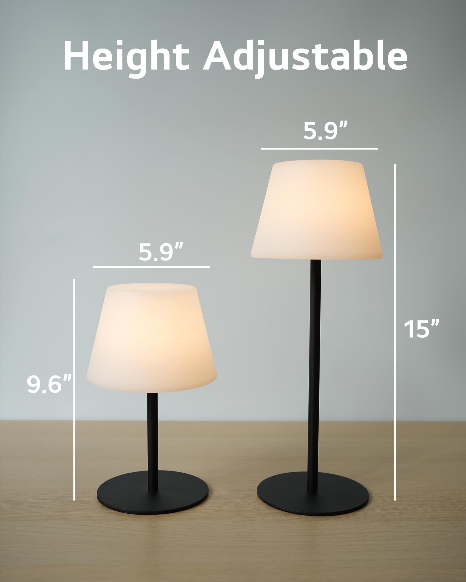Ilovinit Cordless Table Lamp Rechargeable, Outdoor Battery Operated Table Lamp Waterproof, Portable Touch Dimmable Night Light, Height Adjustable, For Home/Bedroom/Patio/Restaurant (2Pack Black)