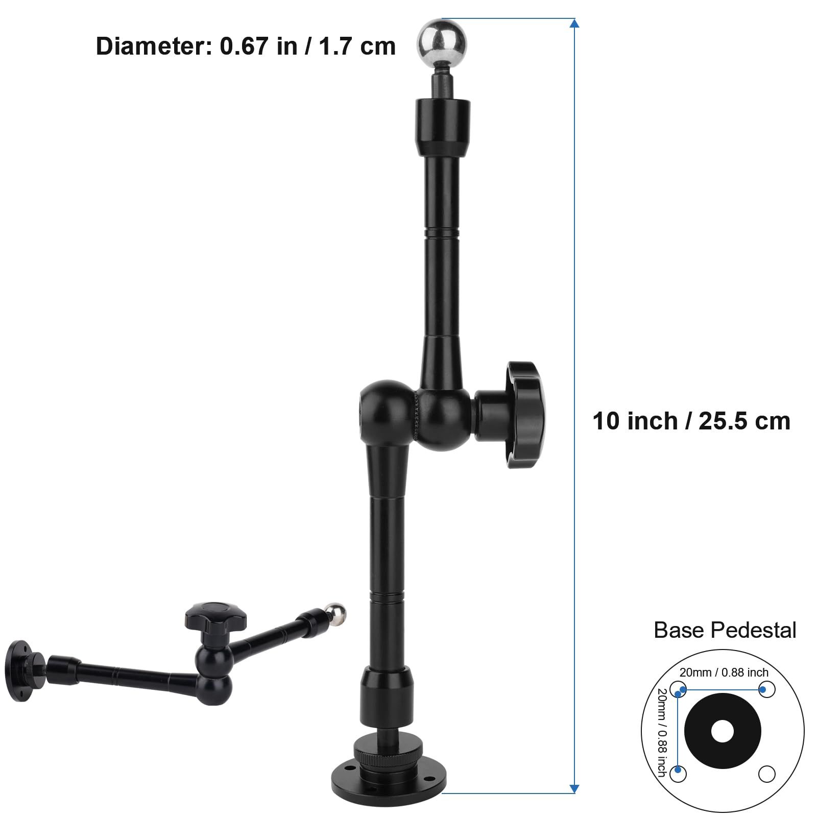 Mippko Wall Mount Phone Stand For Car/Desk/Boat/Desk/Vehicles Dashboard,360° Adjustable Aluminum Alloy Mount 10 Inch Arm Holder,Compatible With 3.57.5" Iphone/Htc/Lg/Huawei/Smartphones