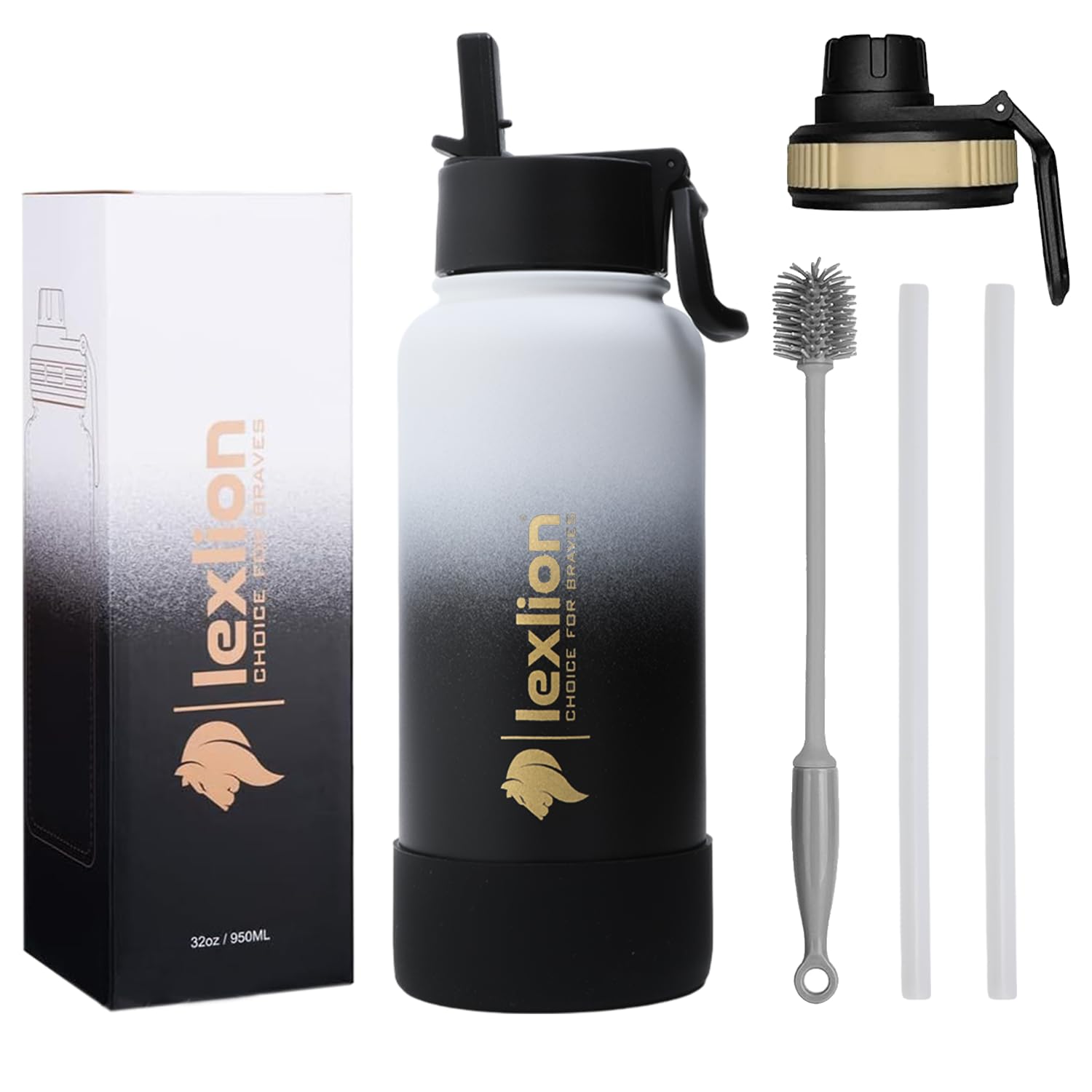 Water Bottle 32Oz, Triple Walled Insulated Stainless Steel Reusable Bottle, Silicone Sleeve
