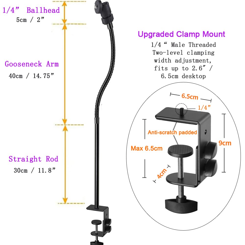 Etubby Webcam Stand Phone Holder Desktop Adjustable Gooseneck Video Clamp Stand Camera Mount For Cellphones, Logitech Webcam C922 C930E C920S C920 C615, Etc. (1/4" Threads)
