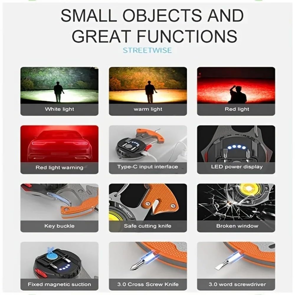 Dooseer Work Light Keychain Flashlights,Portable Rechargeable Cob Work Light Emergency Light With Magnet Base,Whistle For Fishing,Cycling And Hiking-7 Light Modes (2Pcs)