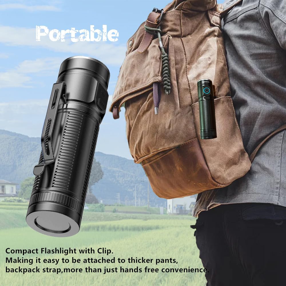 Unroevs Xc03 Pocket Flashlights High Lumens Max 3000 Lumen,Rechargeable Powerful Flashlight With High Powered 6 Pc Led,5-Mode Flash Light,Compact Flashlight For Camping, Emergency.
