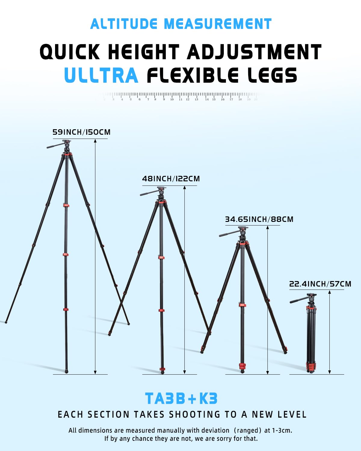 Ifootage Gazelle Travel Tripod Ta3B With Komodo Fluid Head K3,62/157.5Cm Aluminum Alloy Tripod Kit For Camera,Smartphone Live Streaming Vlog Sony Nikon Canon Fuji Dslr,Load 11Lbs,Ta3B+K3