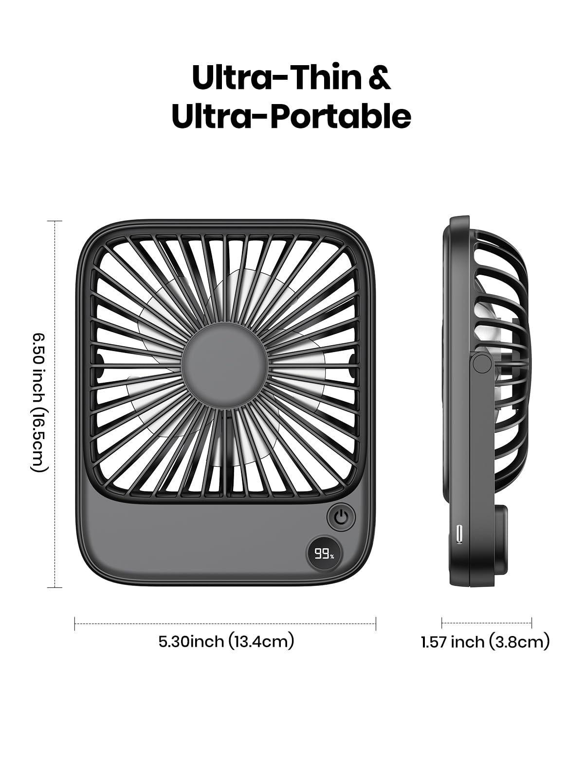 Topk 2 Pack 5000Mah Portable Desk Fan, Ultra-Thin Strong Wind Digital Display 4 Speeds Adjustable