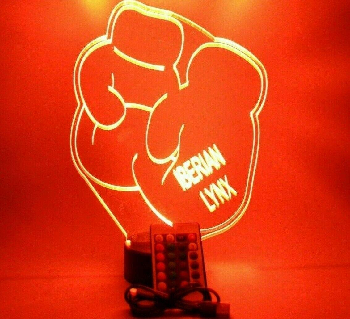 Mirror Mania Sports And Martial Art Ring Boxing Gloves Light Up Light Table Lamp Led Engraved Custom Name Personalized, 16 Color Options With Remote, Boxer