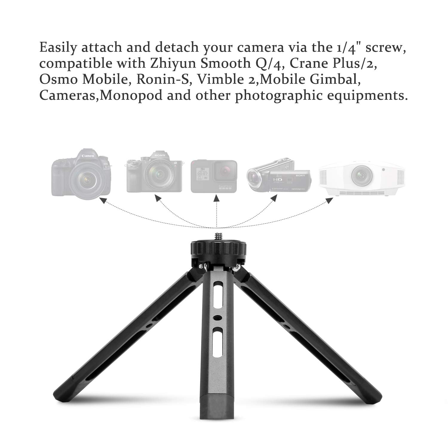 Eaxanpic Aluminum Mini Tripod,Desktop Tabletop Stand Tripod For Zhiyun Smooth Q/4, Crane Plus/2, Osmo Mobile, Ronin-S, Vimble 2,Gimbal Handle Grip Stabilizer