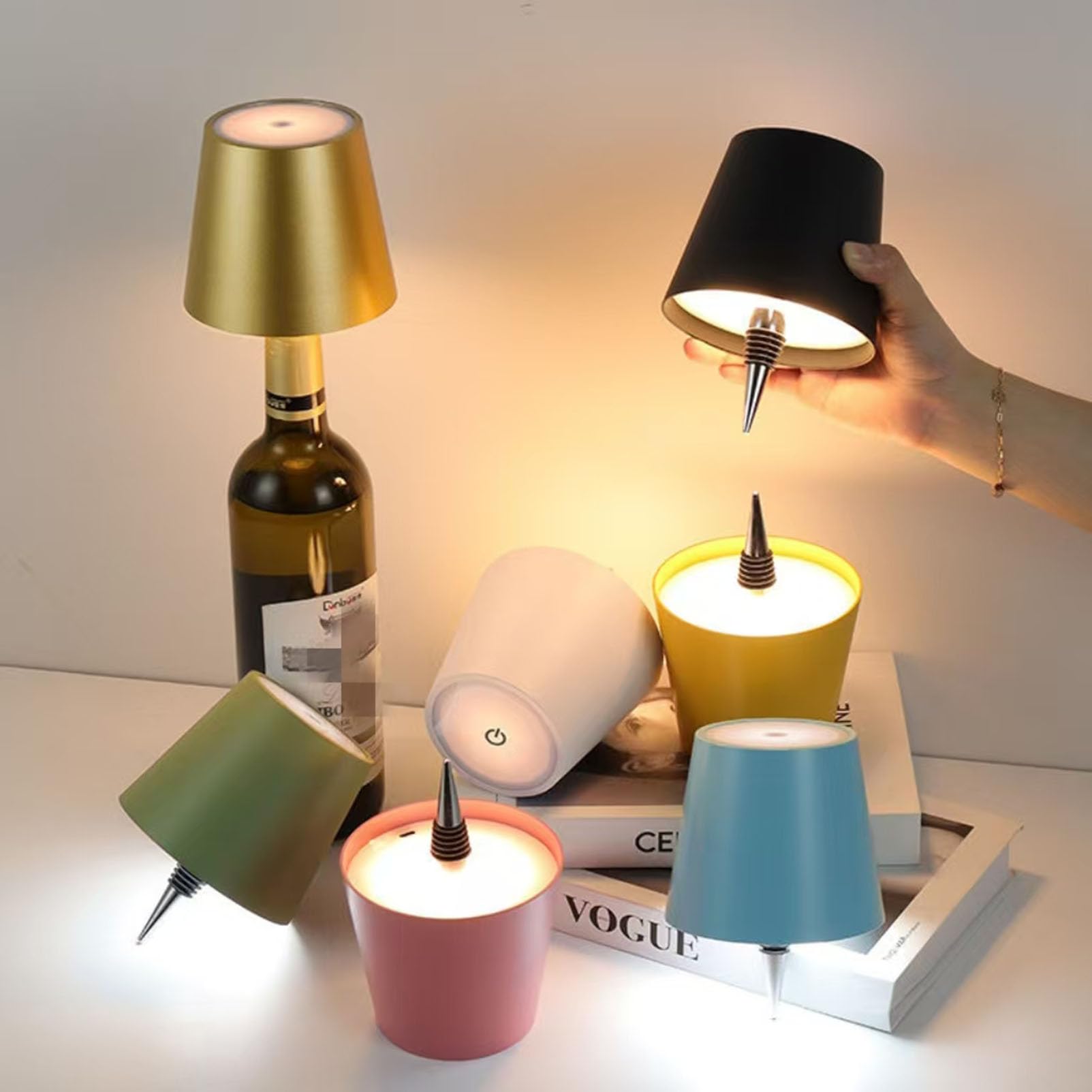 Xugenxes Led Wireless Bottle Light, 3 Color Stepless Dimming Wine Bottle Lamp, Rechargeable Touch Wireless Wine Bottle Lamp For Living Room Home Decor (Silver)