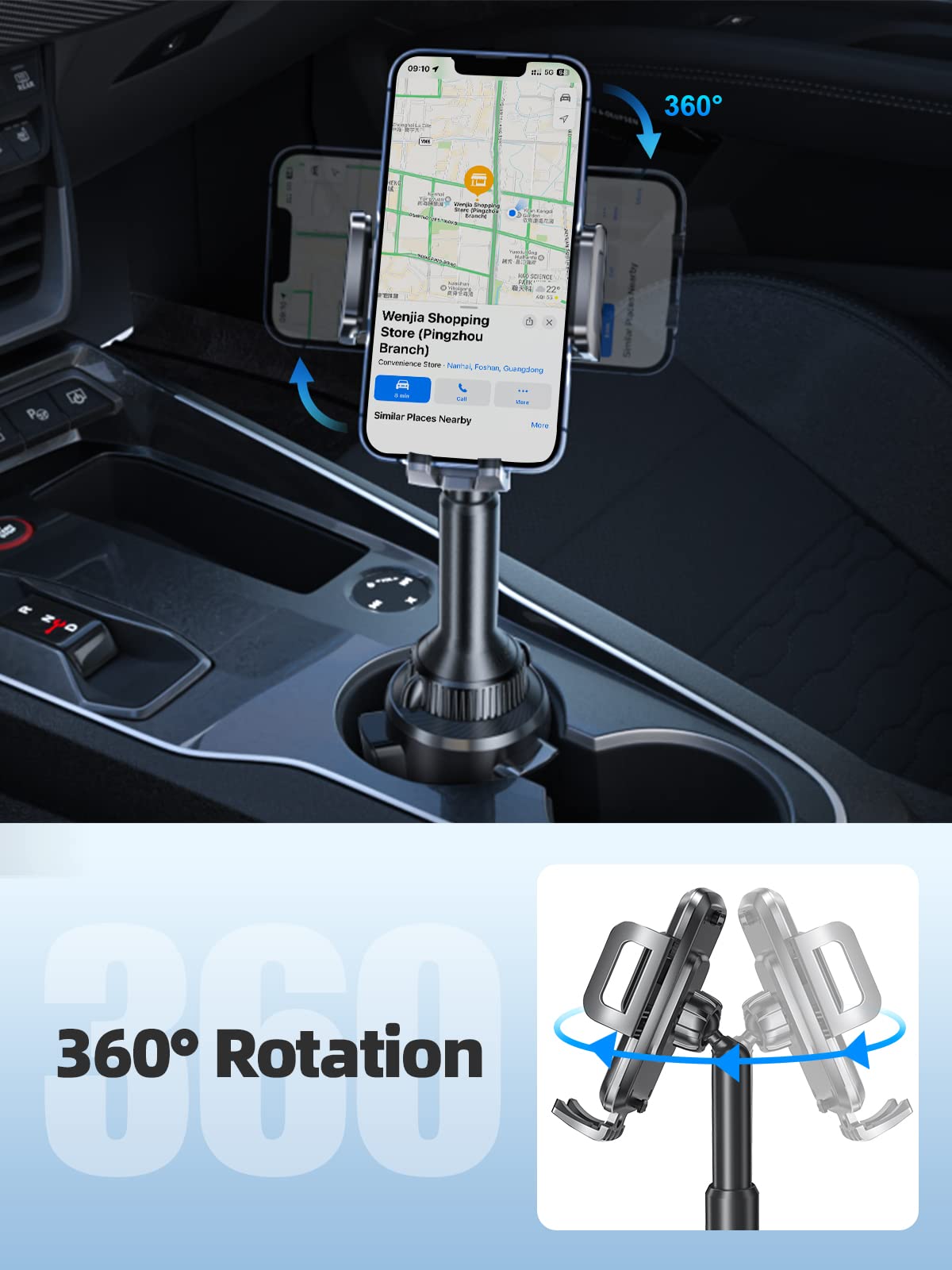 Topgo Cup Phone Holder For Car, [ Telescopic Arm & Firmly Stable] Cup Phone Mount For Iphone 16 And More Smartphone - Black