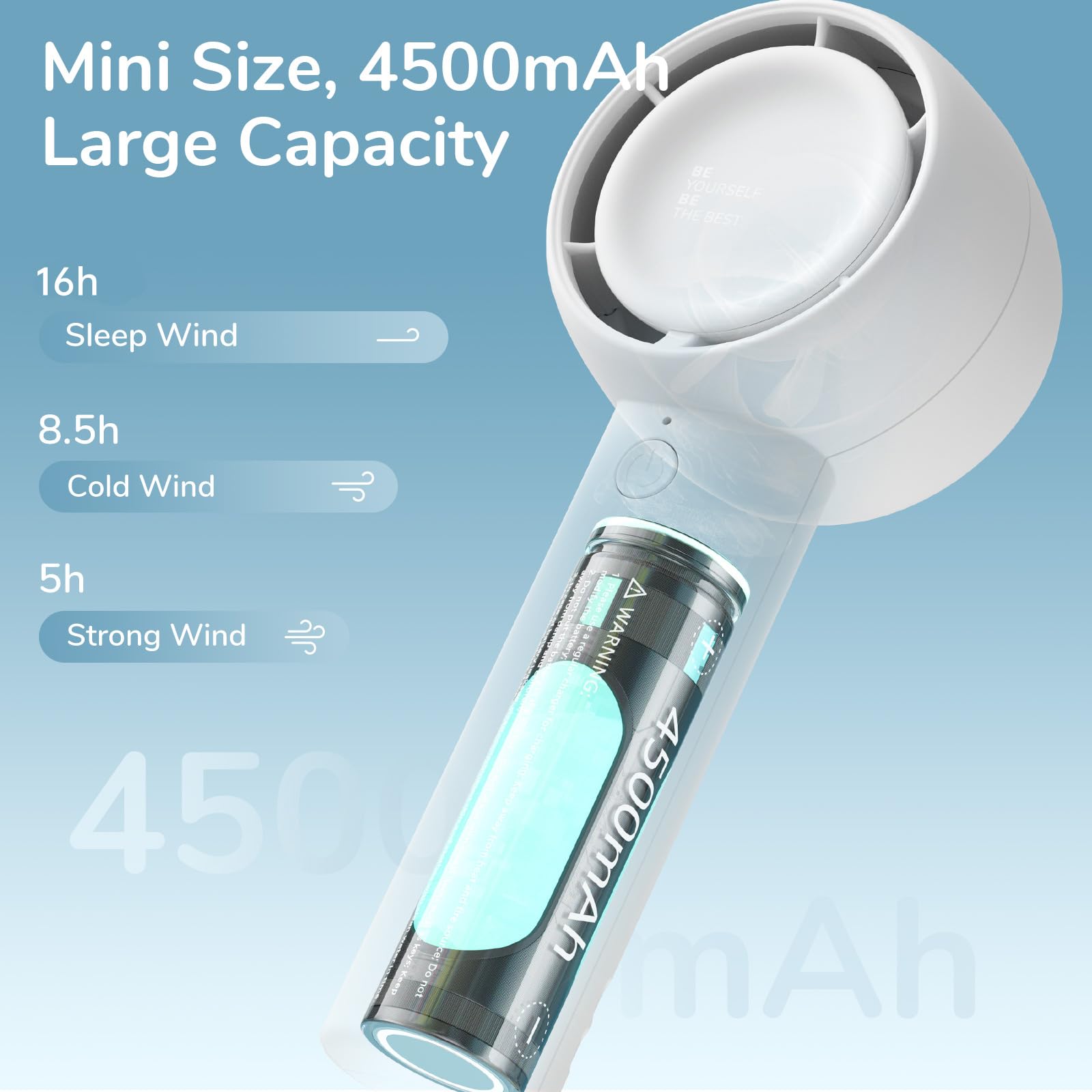Jisulife Mini Portable Fan-Bladeless Safe Design, Powerful Turbo Handheld Fan With 5 Speeds, 16Hrs