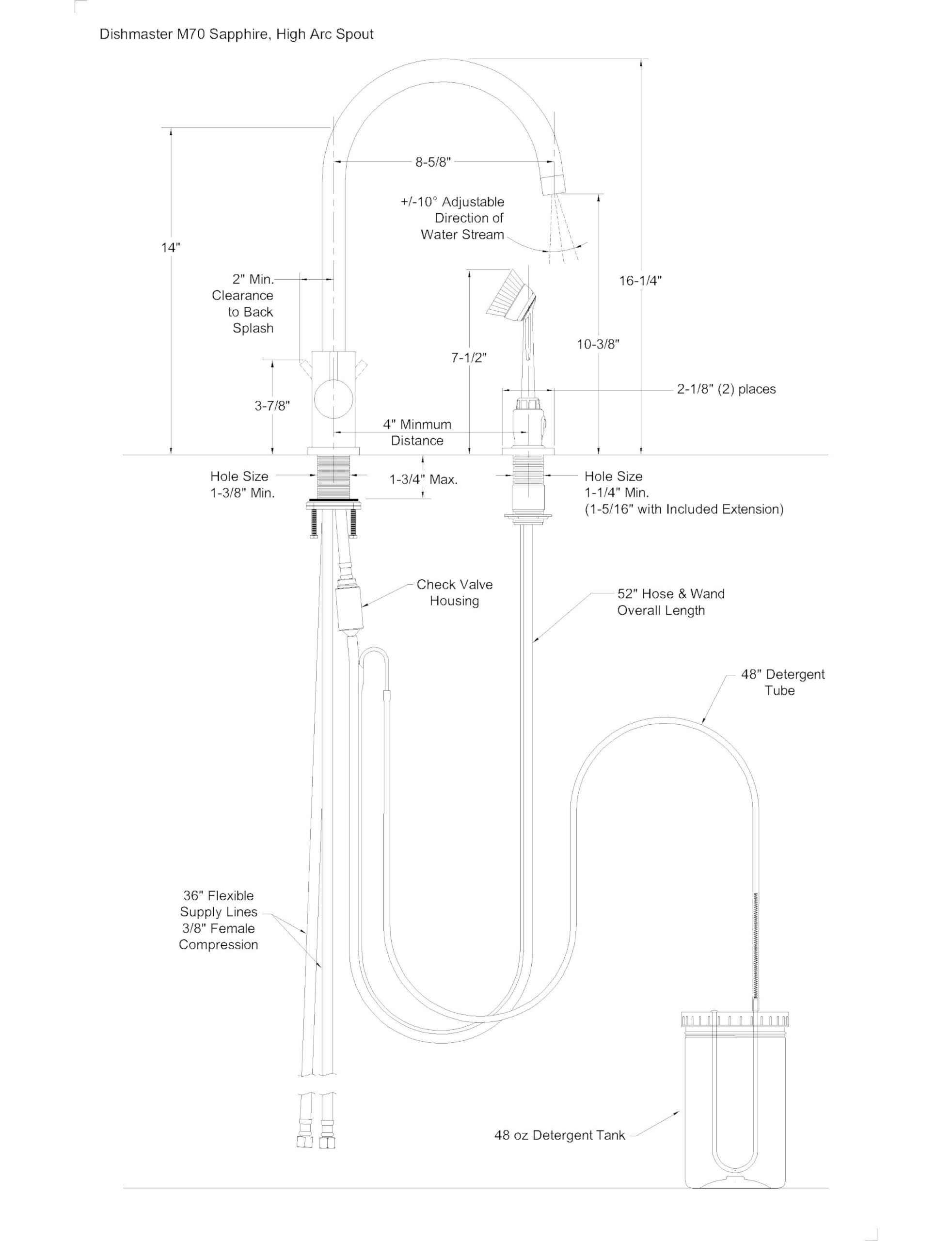 Dishmaster M70Bnha Sapphire Kitchen Faucet - High Arc Spout - Brushed Nickel