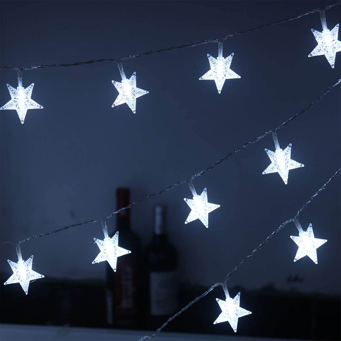 Xingpold Led Star String Lights,Outdoor Battery Operated String Lights White Fairy Lights,16.4 Feet 50 Led Waterproof Christmas Tree Lights For Indoor Wedding Halloween Camping Umbrella Birthday Party