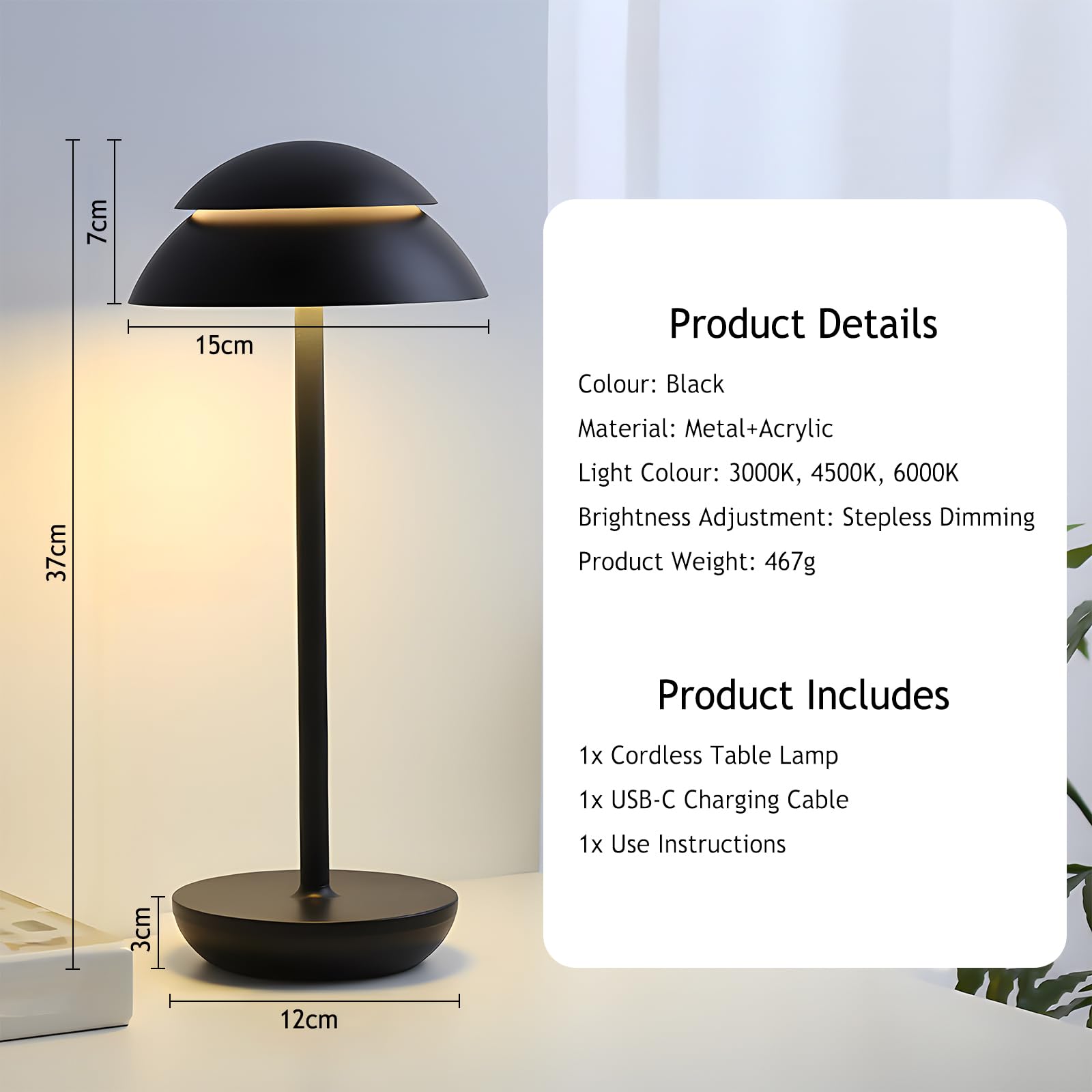 Cchkfei Rechargeable Cordless Table Lamp, Wireless Cordless Usb Rechargeable Battery Touch Lamps Bedside, Dimmable Bedside Lamps Night Lamp For Living Room, Bedroom, Kitchen, Outdoor & Indoor