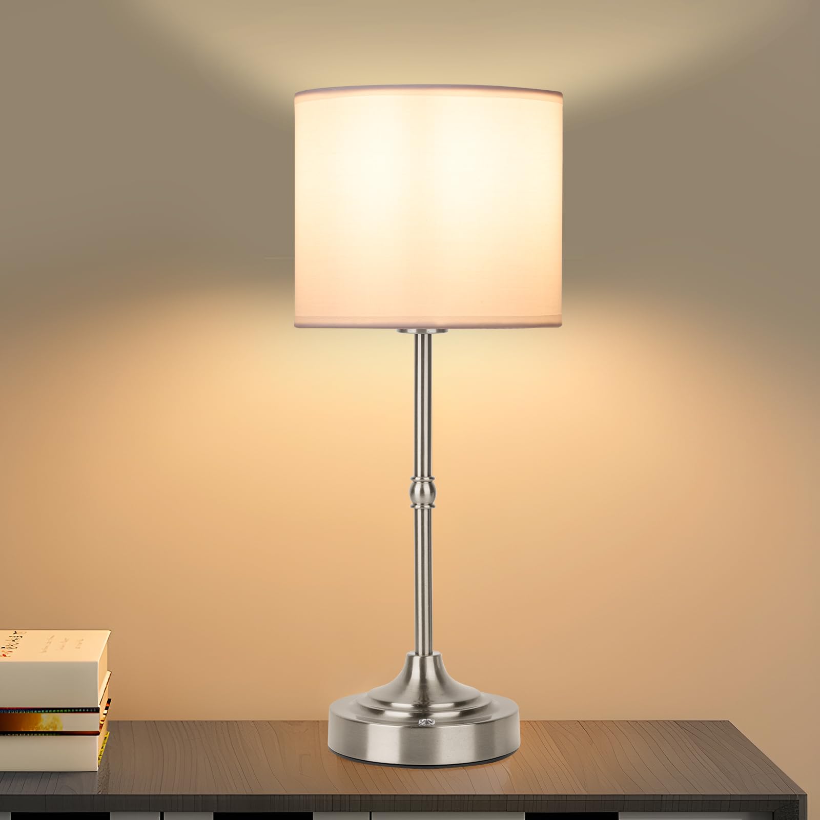 Yyxgoob Cordless Led Table Lamp,Portables Fabric Shade Desk Lamps, Rechargeable Battery Powered Lighting, Dimmable Light For Dining Room, Bedroom, Bedside, Night Light, Balcony (Silver)
