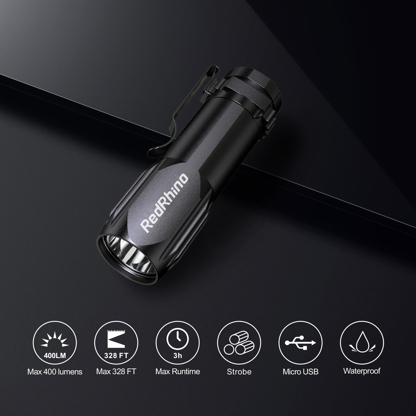 Redrhino Small Led Flashlight 4 Pack, Rechargeable Edc Compact Pocket Lights, 400 Lumens Mini Flash Light With Clip, Bright Little Flashlights For Home, Emergency, Camping, Outdoor 4B
