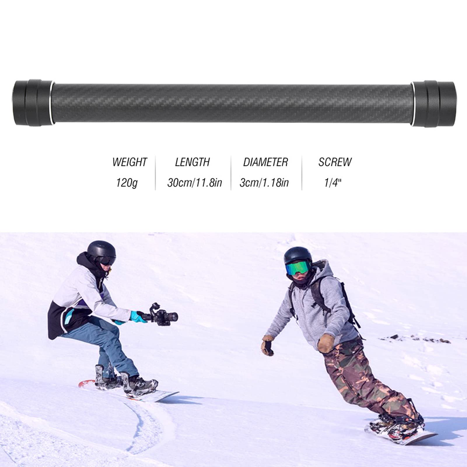 Jeozbm Carbon Fiber Extension Pole, 11.8In Monopod Extension Rod With 1/4" 3/8" Screw, Compatible With Tripod, Led Light, For Camera Stabilizer
