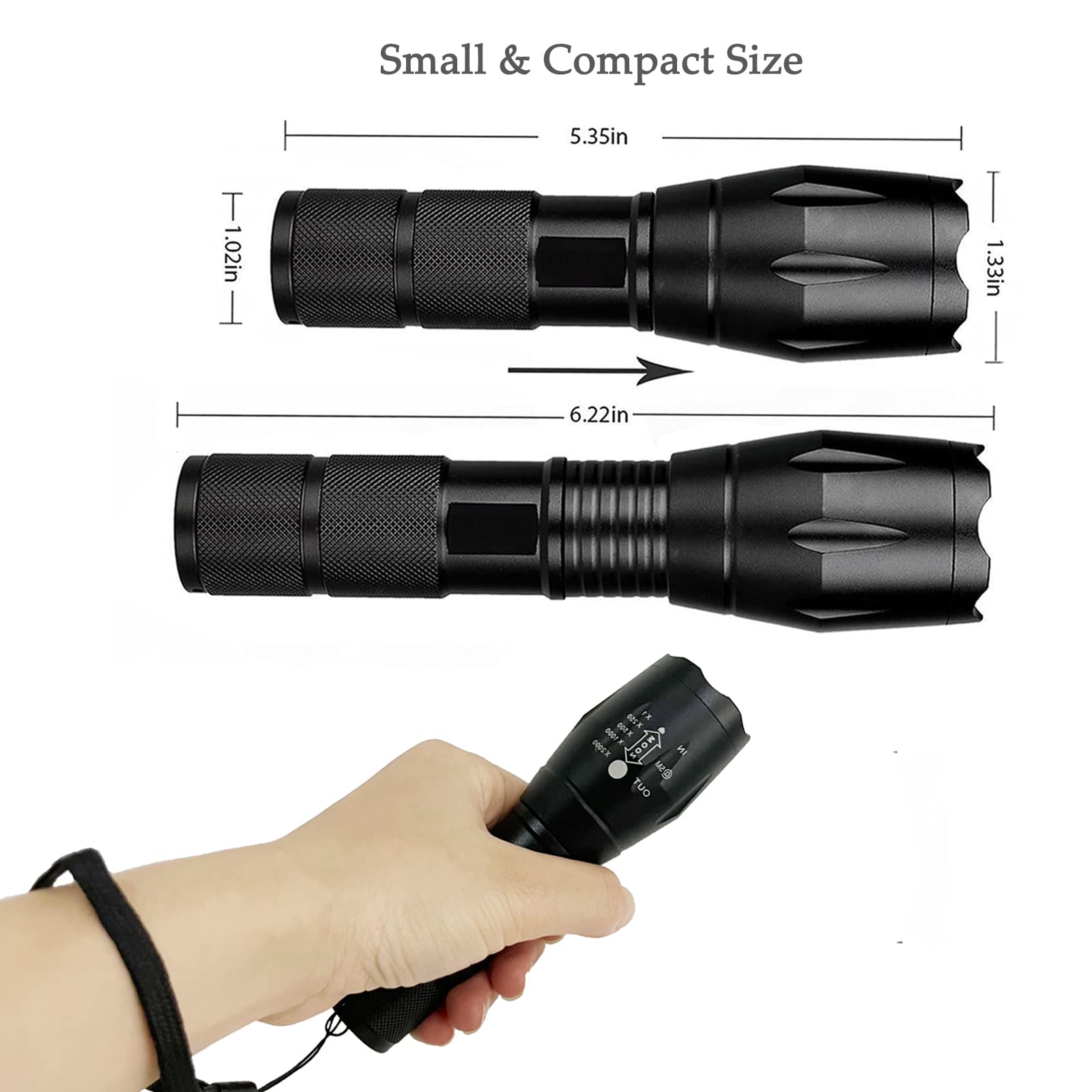 Miular 2 Pack Led Tactical Flashlight Military Grade 5 Mode High Lumens Zoomable Flashlights Portable Handheld Flash Lights For Camping Outdoor Emergency