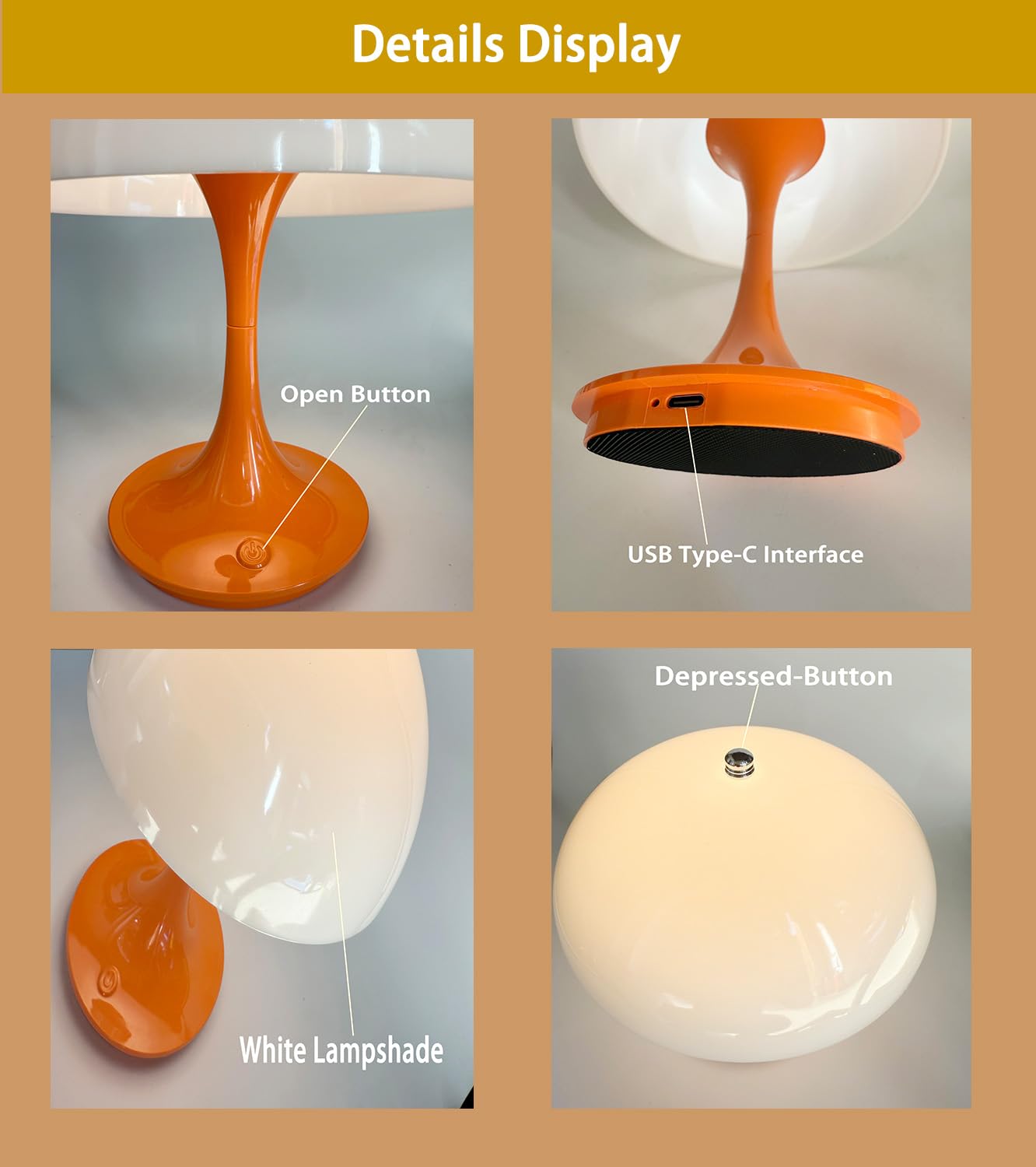 Bwhshk Portable Led Table Lamp With Touch Sensor,Living Room Desk Lamp, Night Light For Bedroom Td007 (Orange)