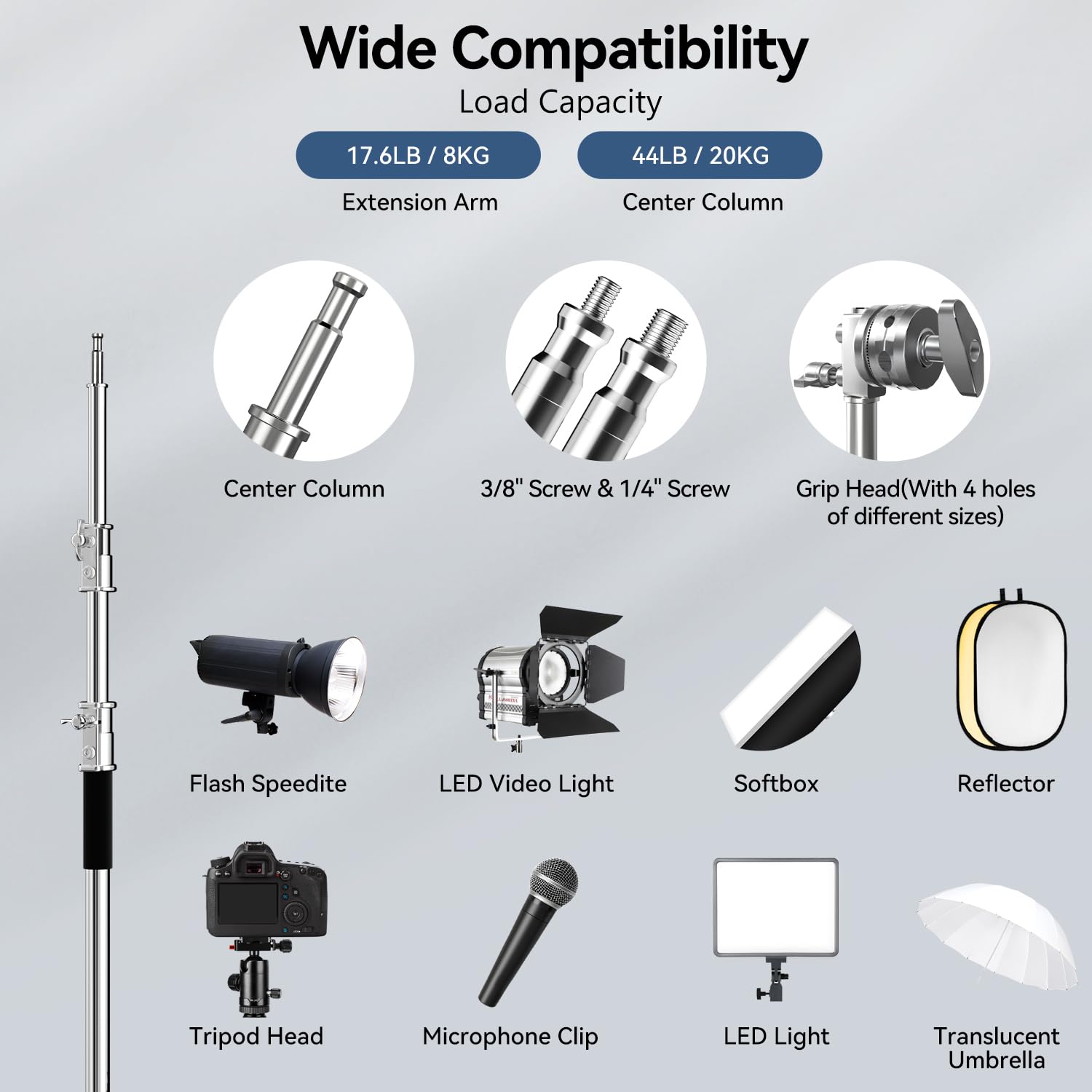 Takerers 2 Pack Photography C Stand: 100% Stainless Steel - Max Height 10.5Ft/131Inch Heavy Duty Light Stand
