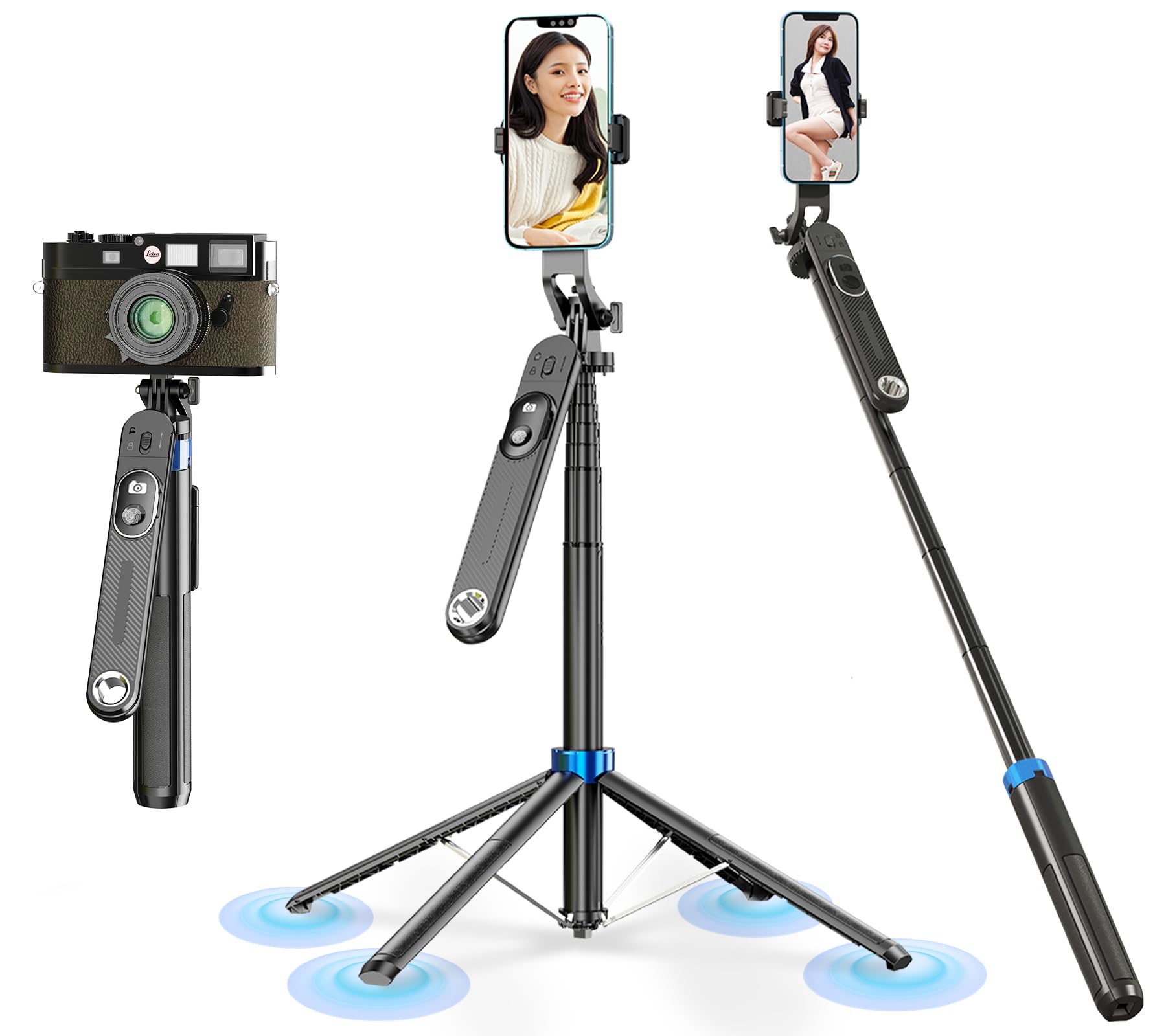 Nptcl 71” Professional Tripod Selfie Stick - Extendable Phone Tripod Stand Quadrapod With Bluetooth Remote For Iphone 15 Android Phones