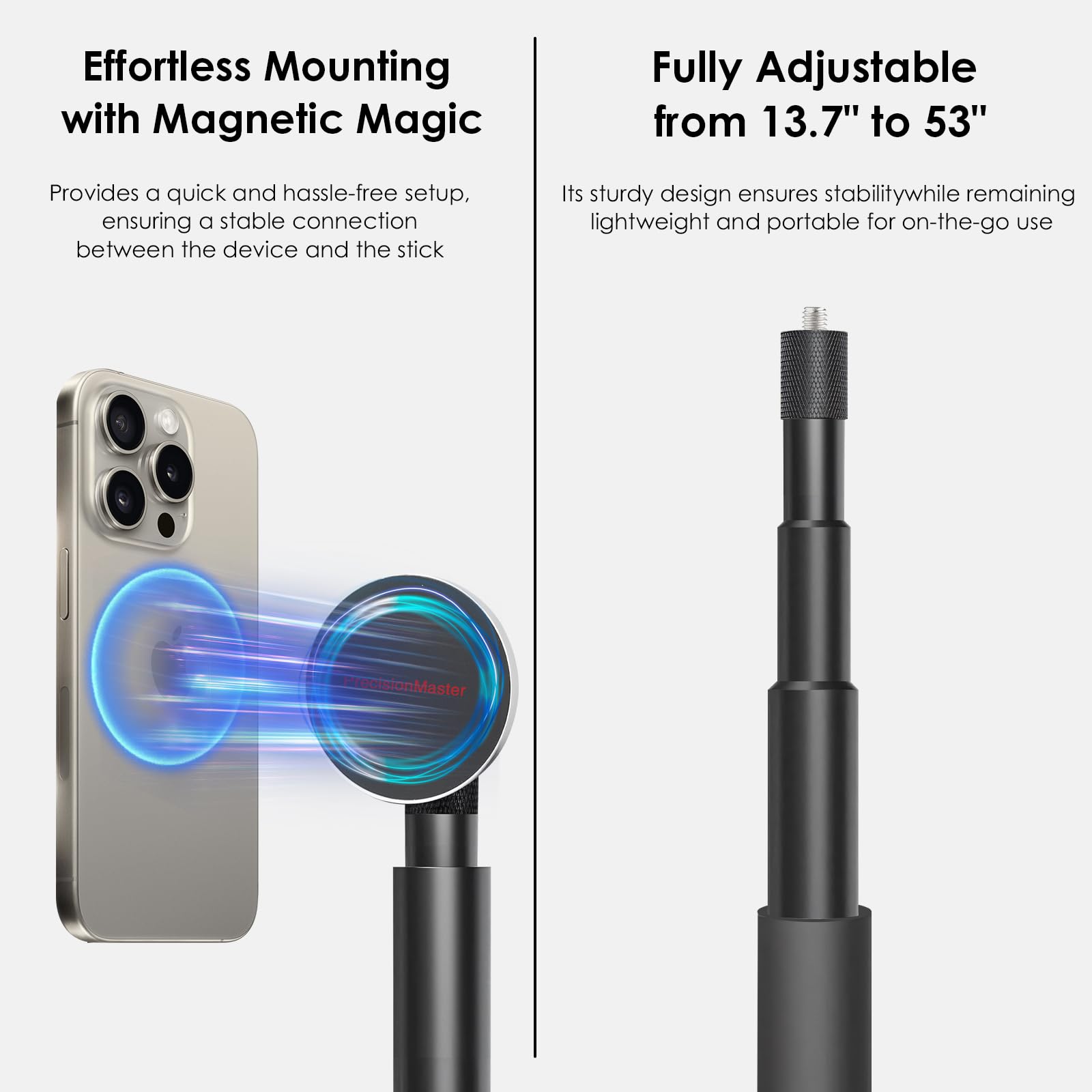 Precisionmaster Tripod Golf Swing Recording - Heavy Duty Aluminum Base With Magsafe Compatible, 52" Adjustable Golf Training Aid- Compatible With Phones
