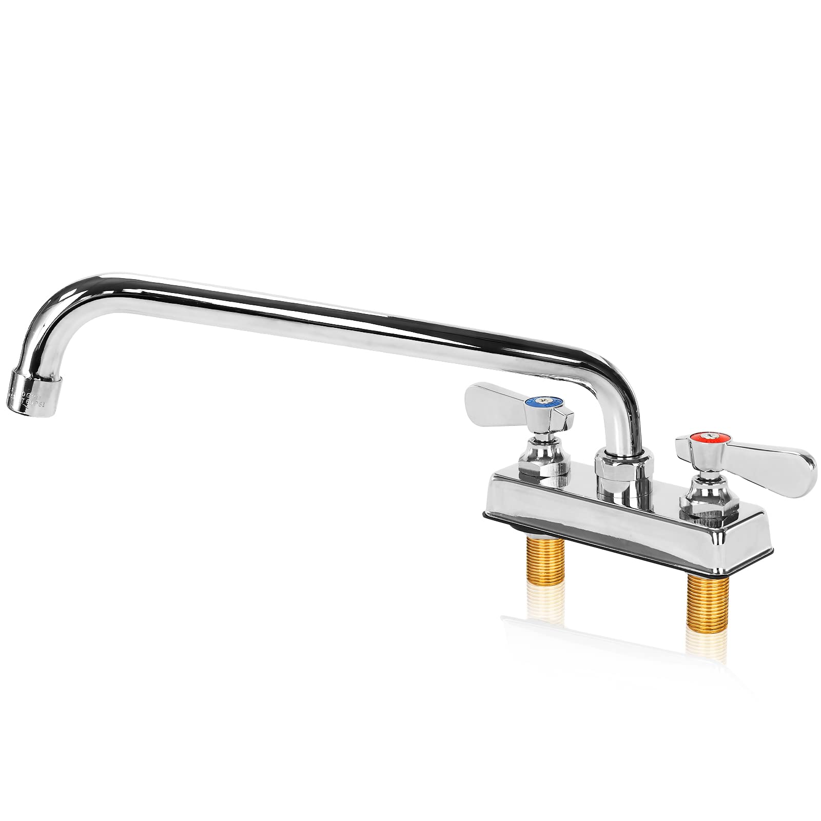 Zkdausdo Commercial Bar Sink Faucet 12" Swivel Spout, Utility Laundry Sink Faucet 4" Center Deck Mount With Ceramic Valve, Leak- Brass Constructed For Large Sink In Kitchen, Laundry Room, Garage