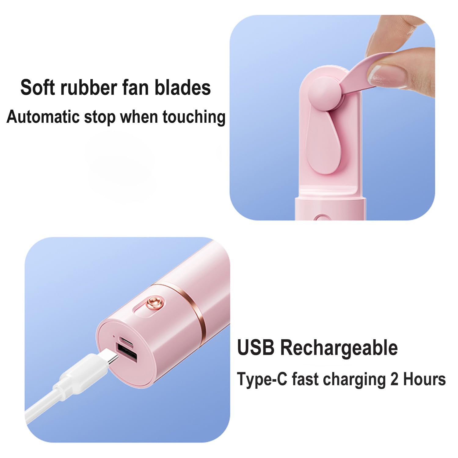 Portable Handheld Fan, Usb Rechargeable 3 Speed Personal Small Pocket Fan Travel For Girl Women