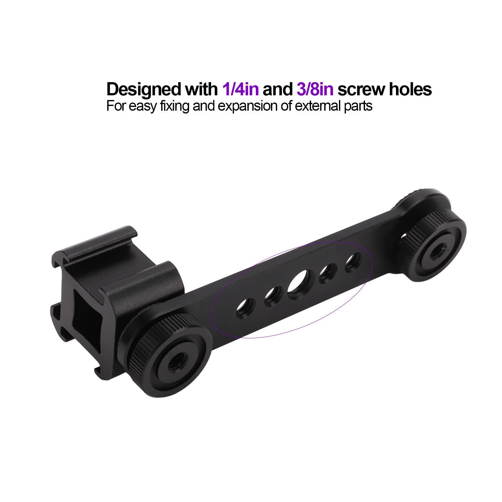 Hilitand Triple Cold Shoe Mount, Gimbal Microphone Light Extension Bar Bracket Aluminium Alloy With 1/4In And 3/8In Screw Holes For Dji Om 3/2, For Zhiyun Smooth 4, For Feiyu Gimbal Stabilizer(Black)