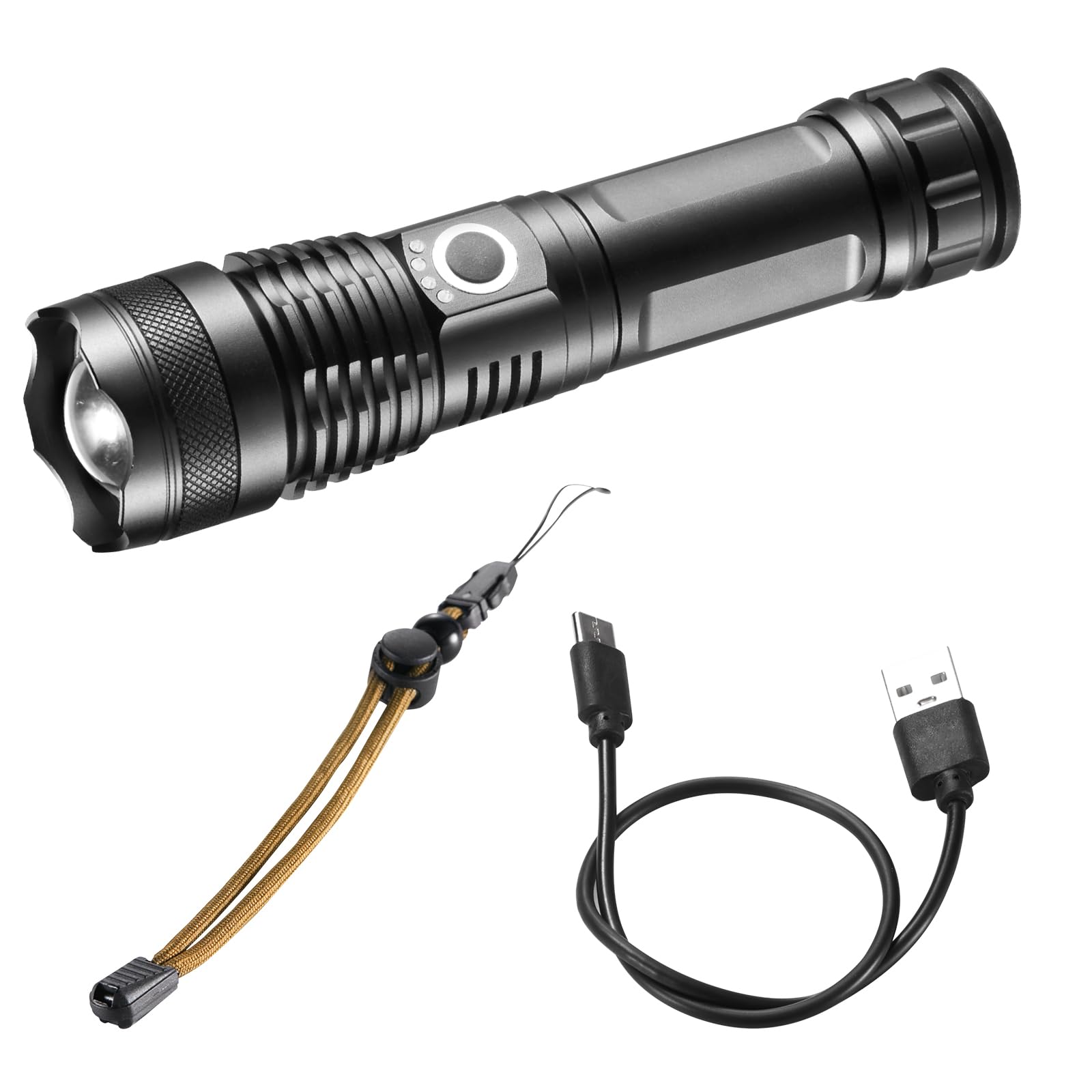 Vevor 10000 Lumen High Lumens Flashlight, 5 Lighting Modes Rechargeable, Ipx4 Led Waterproof Flashlight, Powerful Aluminum Alloy Handheld Flashlight For Camping Hiking Biking Fishing Night Running